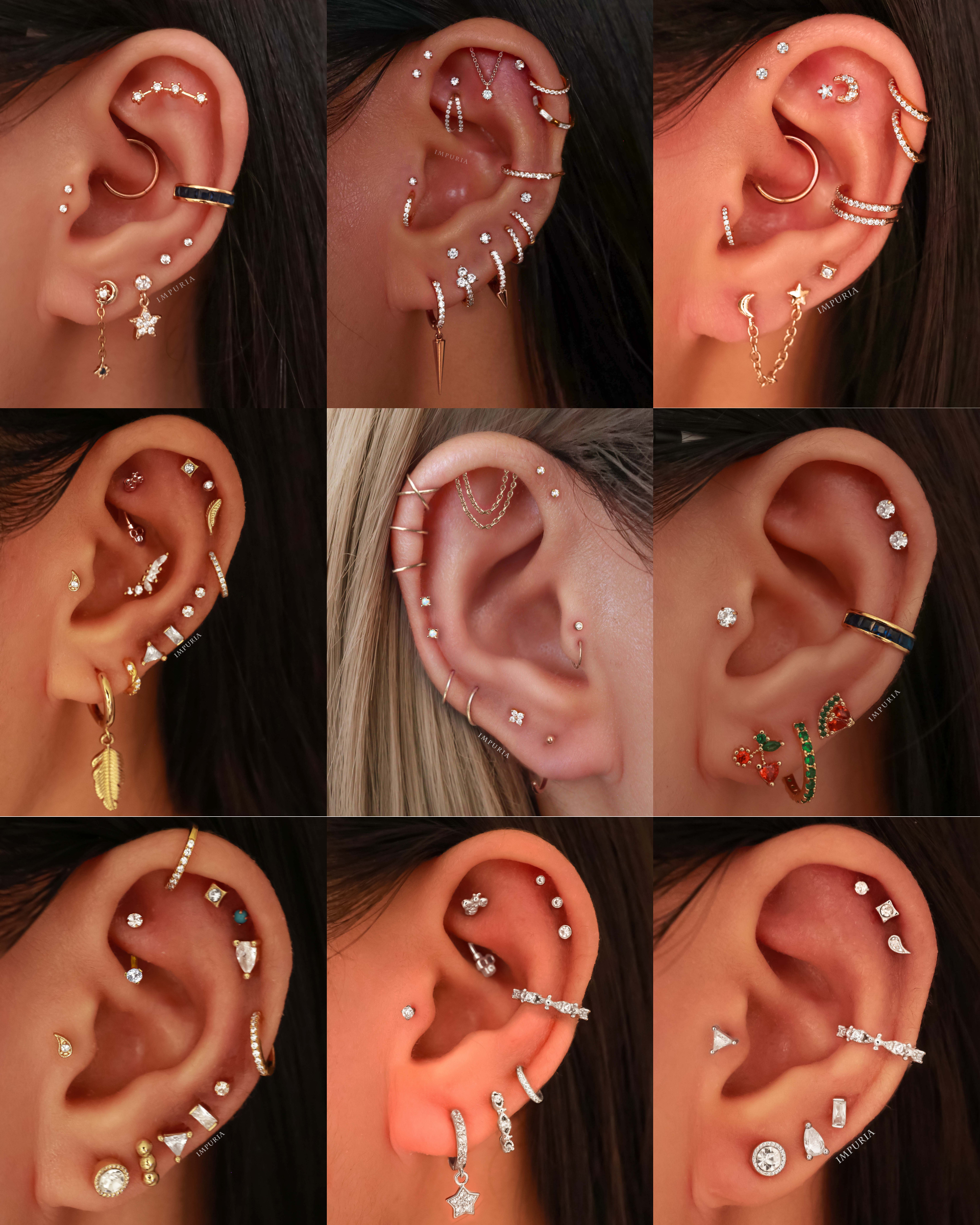 Cute Multiple Ear Piercing Curation Ideas for Women Cartilage Helix Internally Threaded Earring Stud - www.Impuria.com #earpiercings