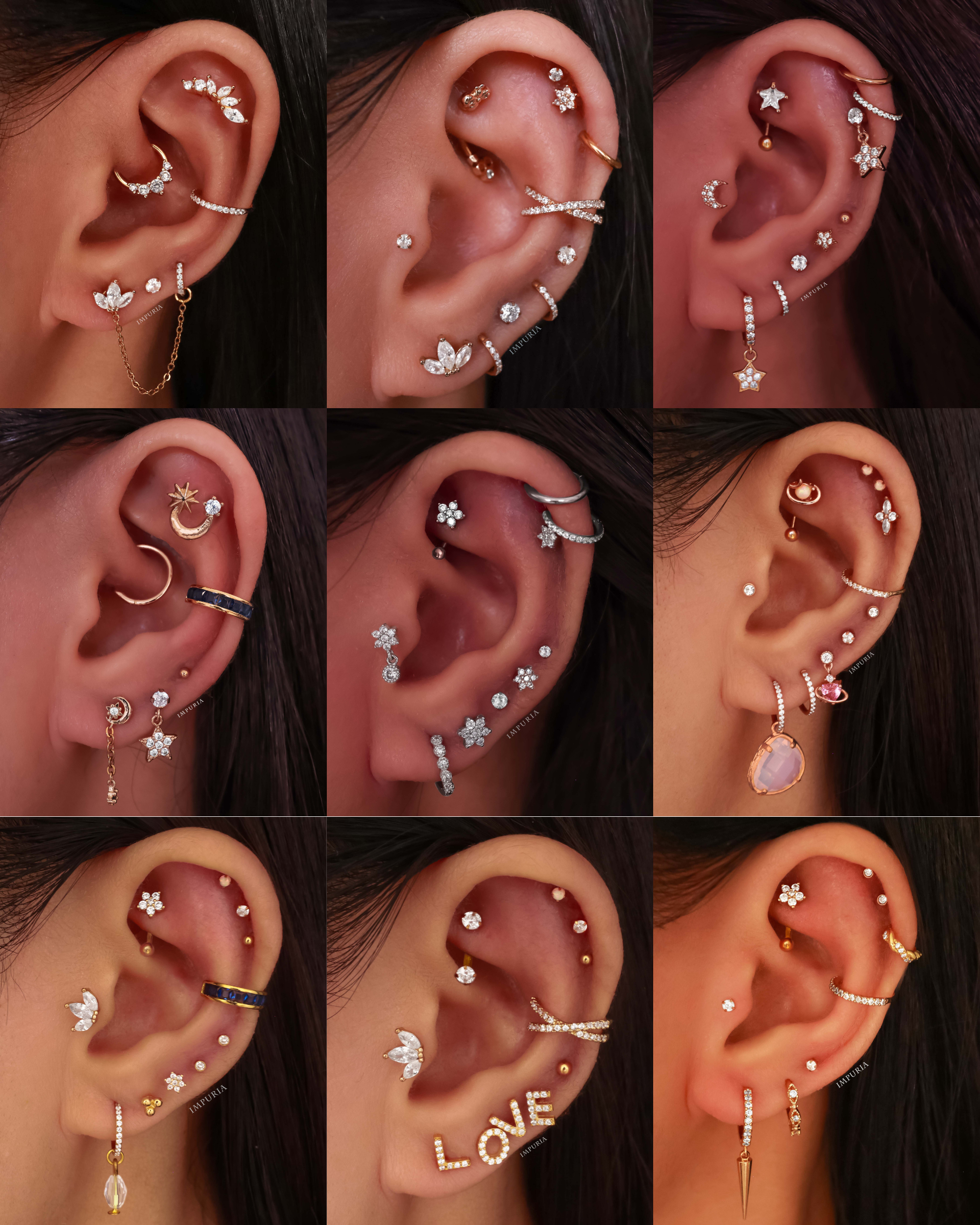 Pretty Multiple Ear Piercing Jewelry Ideas for Women Cute Cartilage Internally Threaded Earring Studs for Women - www.Impuria.com #earpiercings