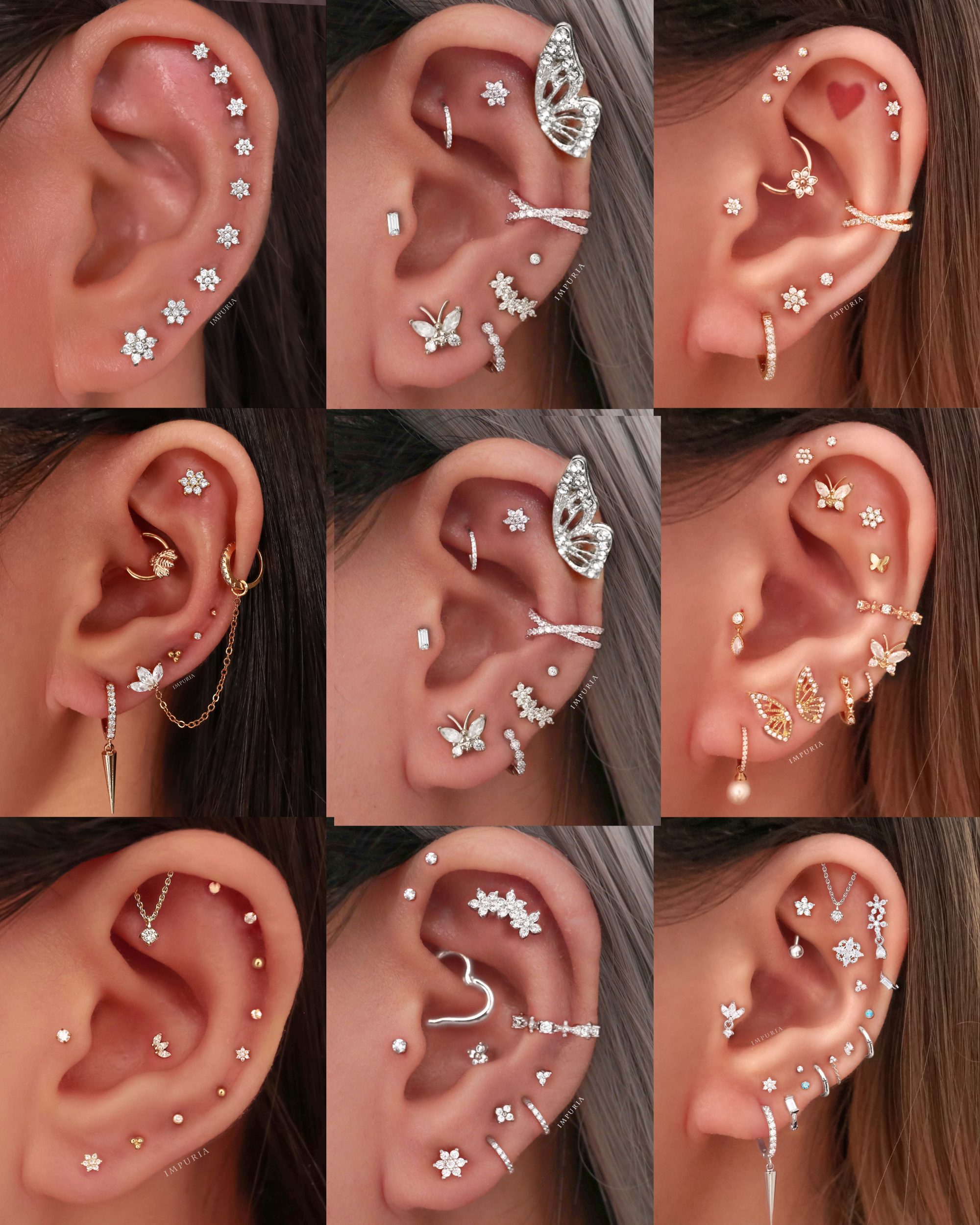 Posy Flower 14K Gold Flat Back Stud