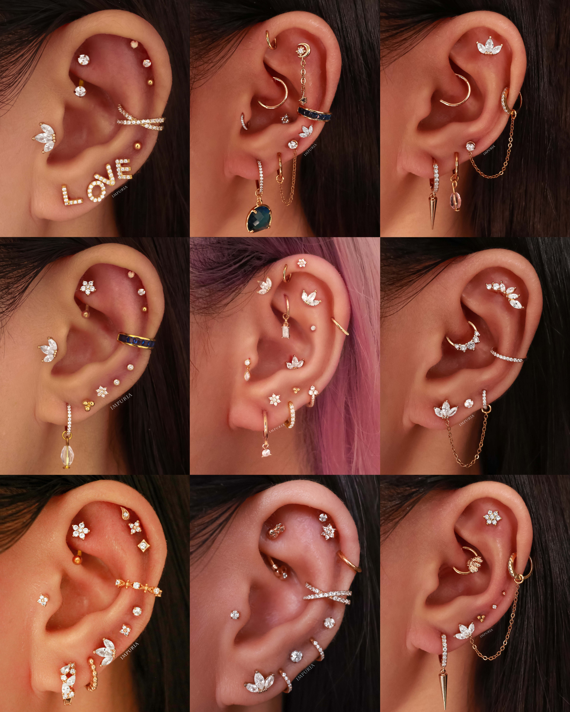 Cute Multiple Ear Piercing Curation Ideas for Women Cartilage Helix Triple Marquise Earring Stud - www.Impuria.com #earpiercing