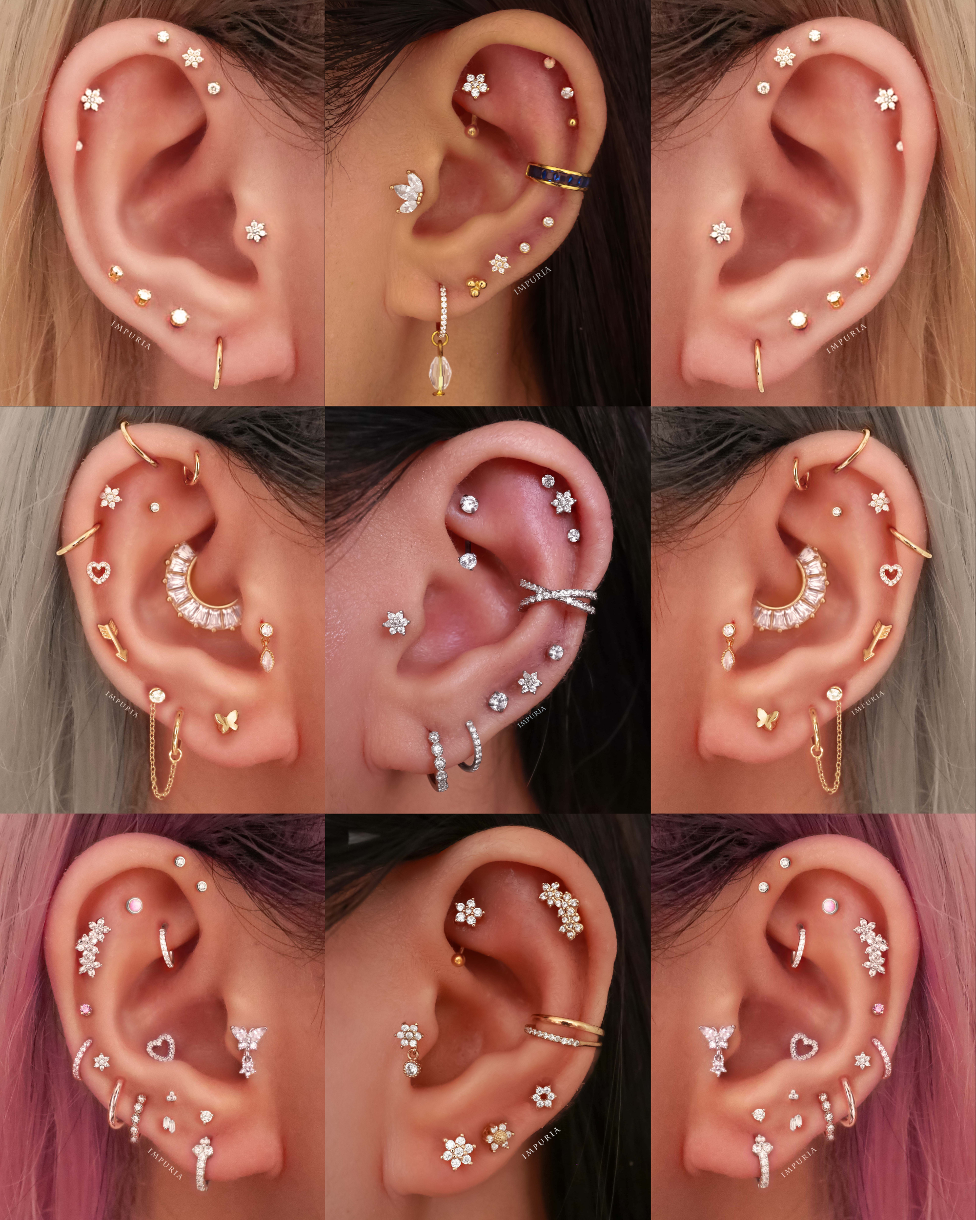 Posy Flower 14K Gold Flat Back Stud