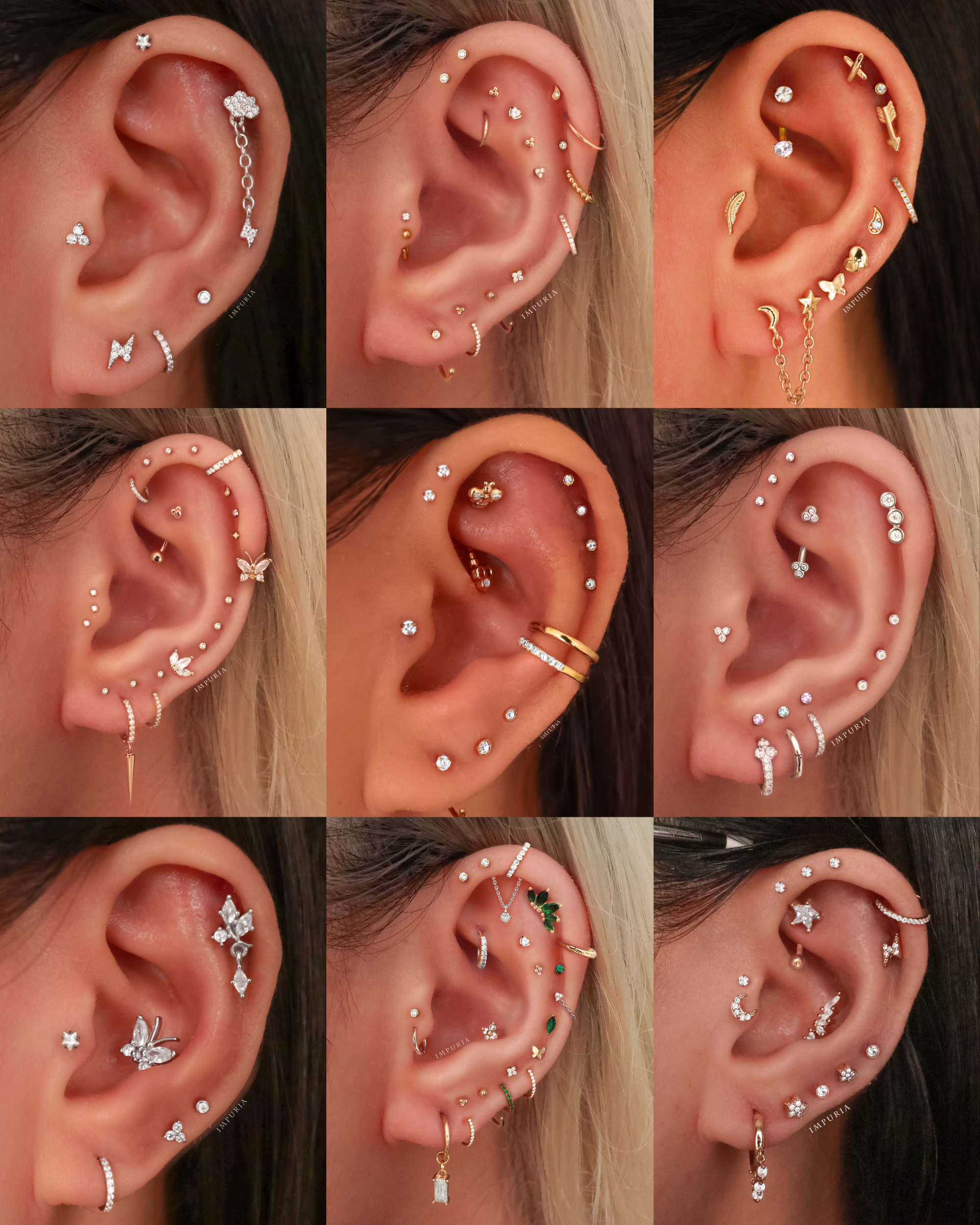Dainty Simple Crystal Helix Stud Earrings Ear Curation Piercing Ideas for Women - www.Impuria.com #earpiercings