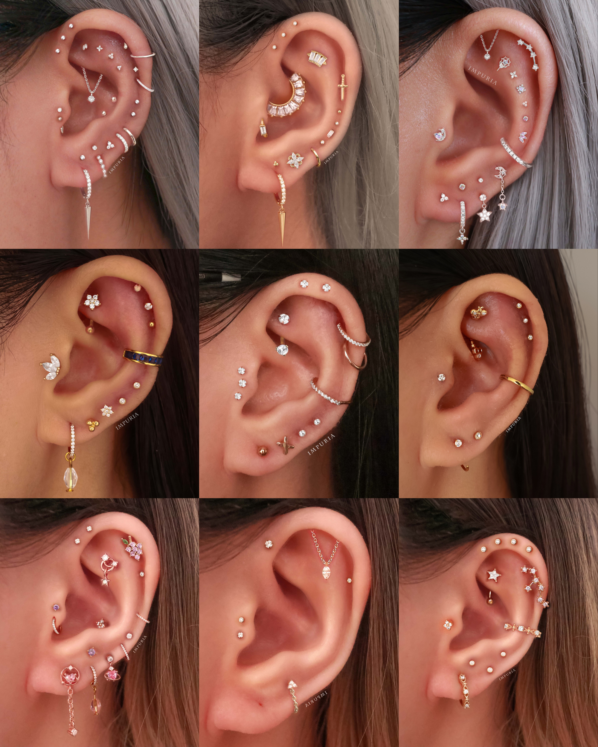 Tragus Stud Earrings 16G Multiple Ear Curation Placement Ideas for Women - www.Impuria.com #earpiercings
