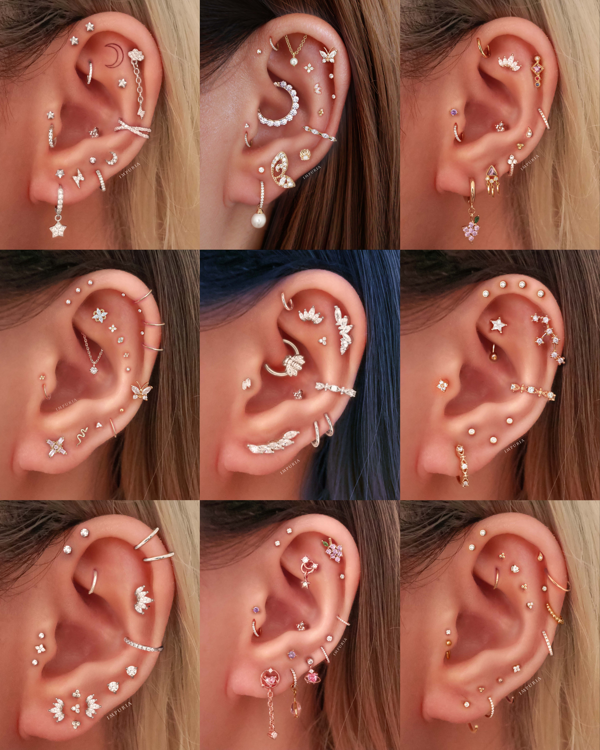 Flat back helix earring stud cute multiple Cartilage ear piercing ideas for women - Impuria Jewelry