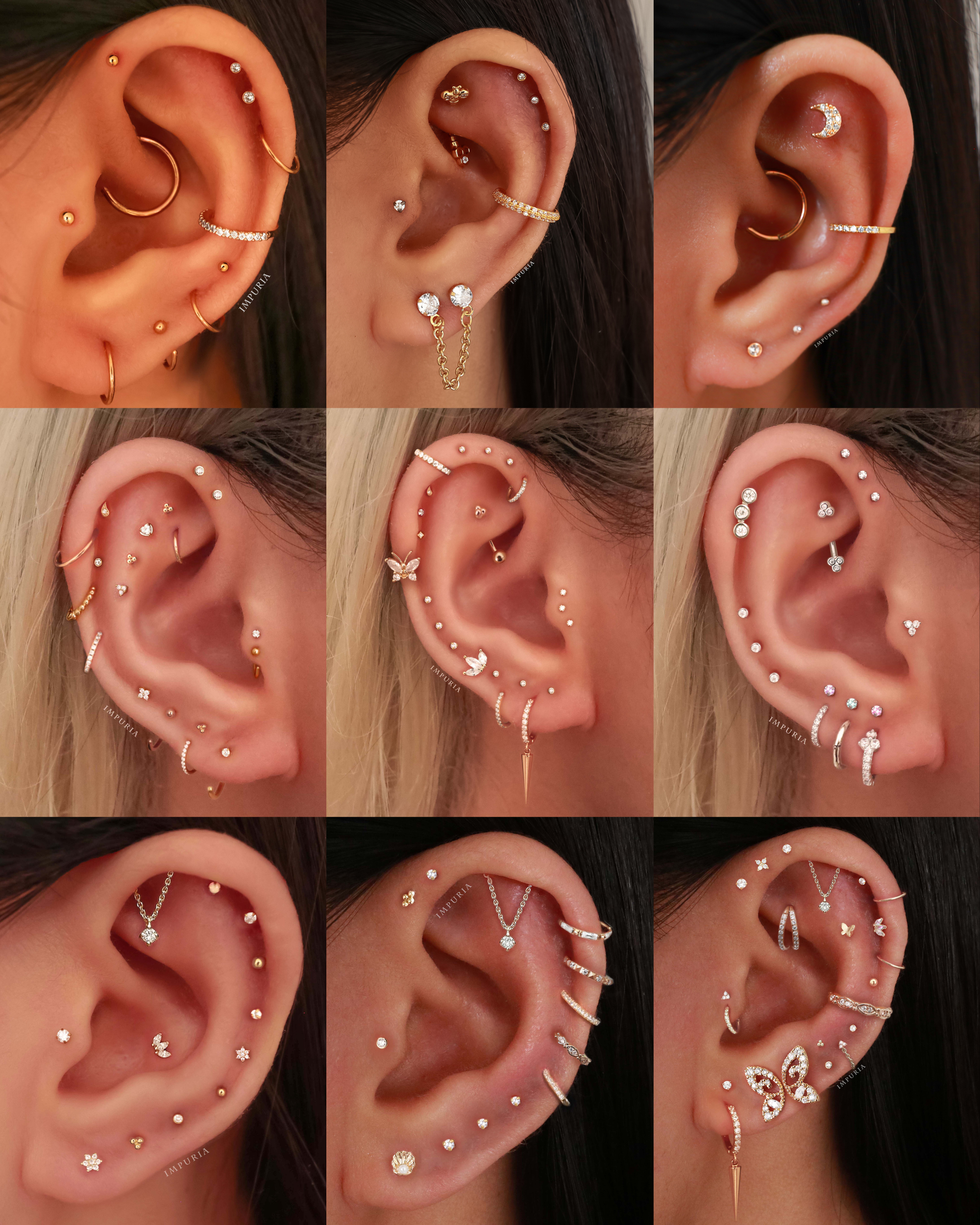 Cartilage Helix Earring Studs Multiple Ear Piercing Ideas for Women - www.Impuria.com
