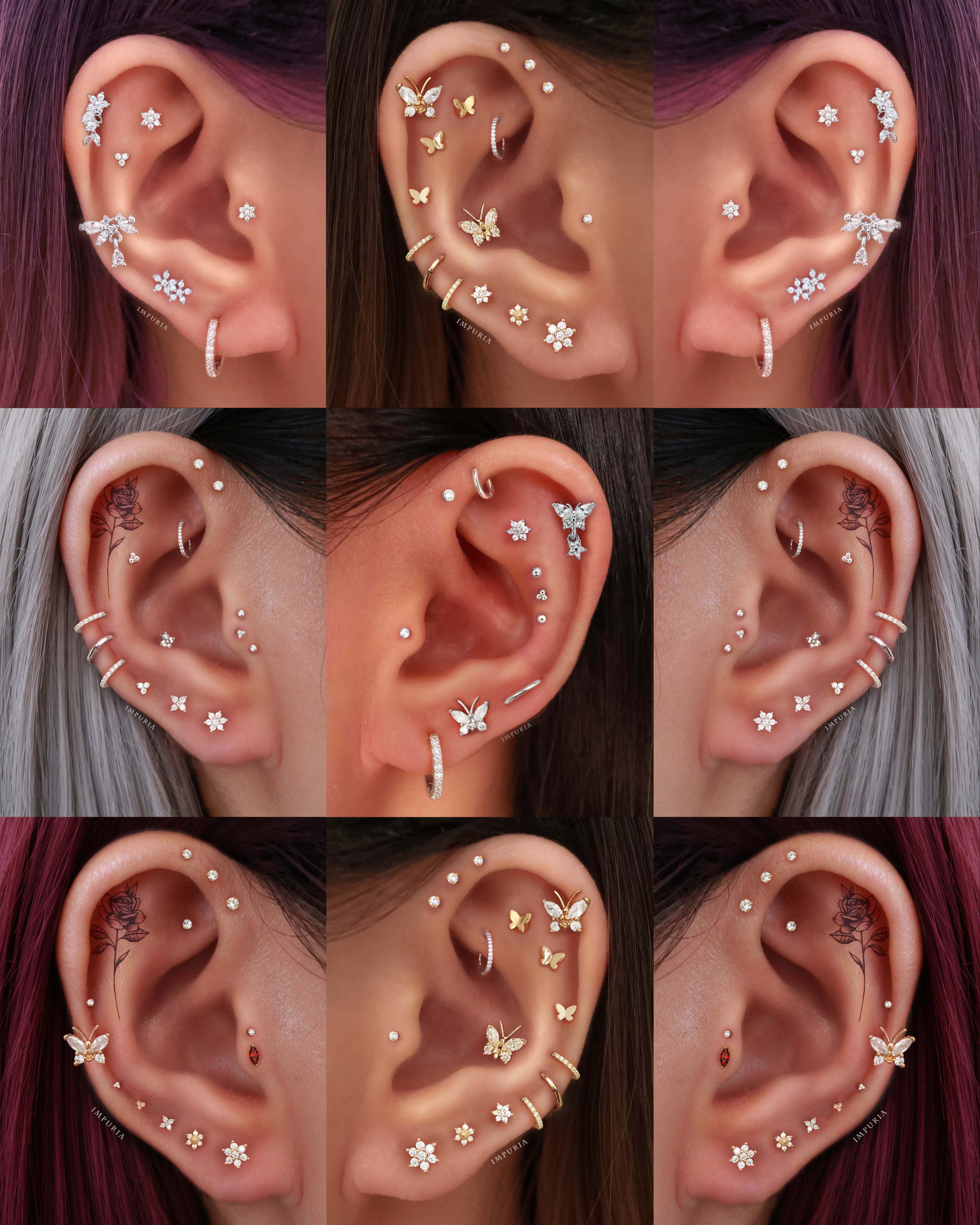 Posy Flower 14K Gold Flat Back Stud