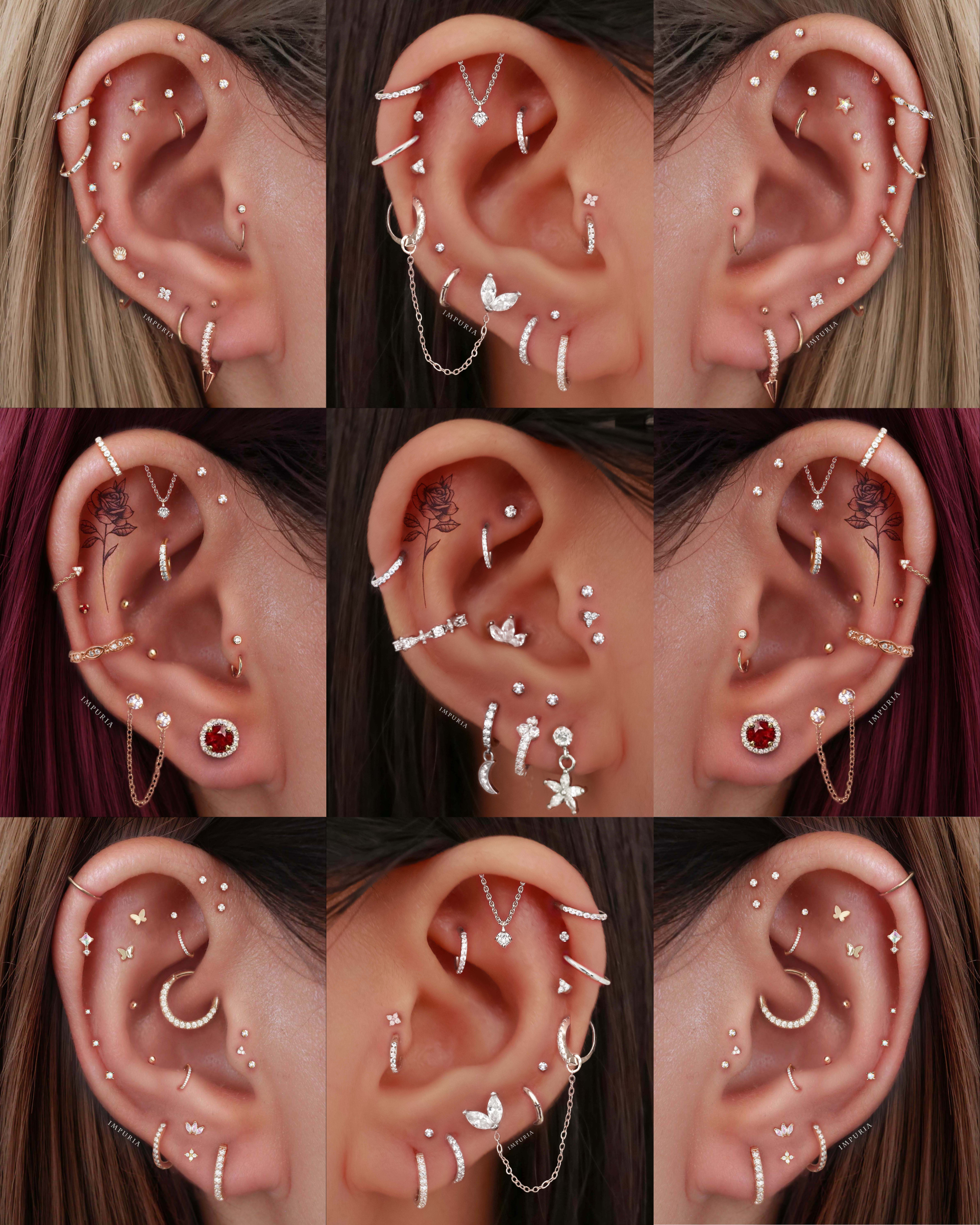 Tiny Trinity Triple Crystal Small Cartilage Earring Studs Multiple Ear Piercing Ideas for Women - www.Impuria.com