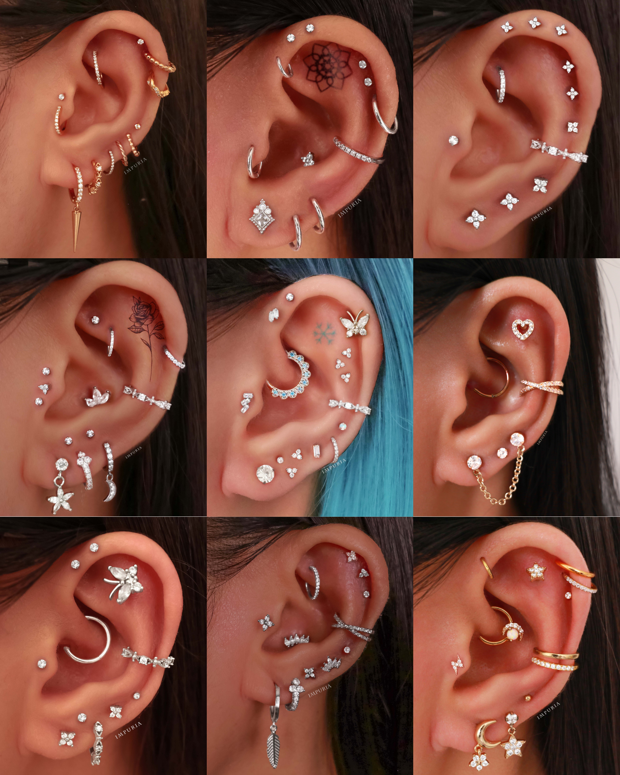 14K Solid Gold Flat Back Earring Stud Ear Piercing 16G Luxury Earrings - www.Impuria.com