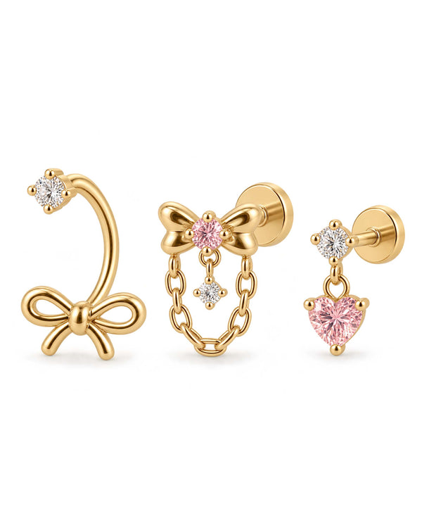 amour coquette bow heart earring stack capsule in gold