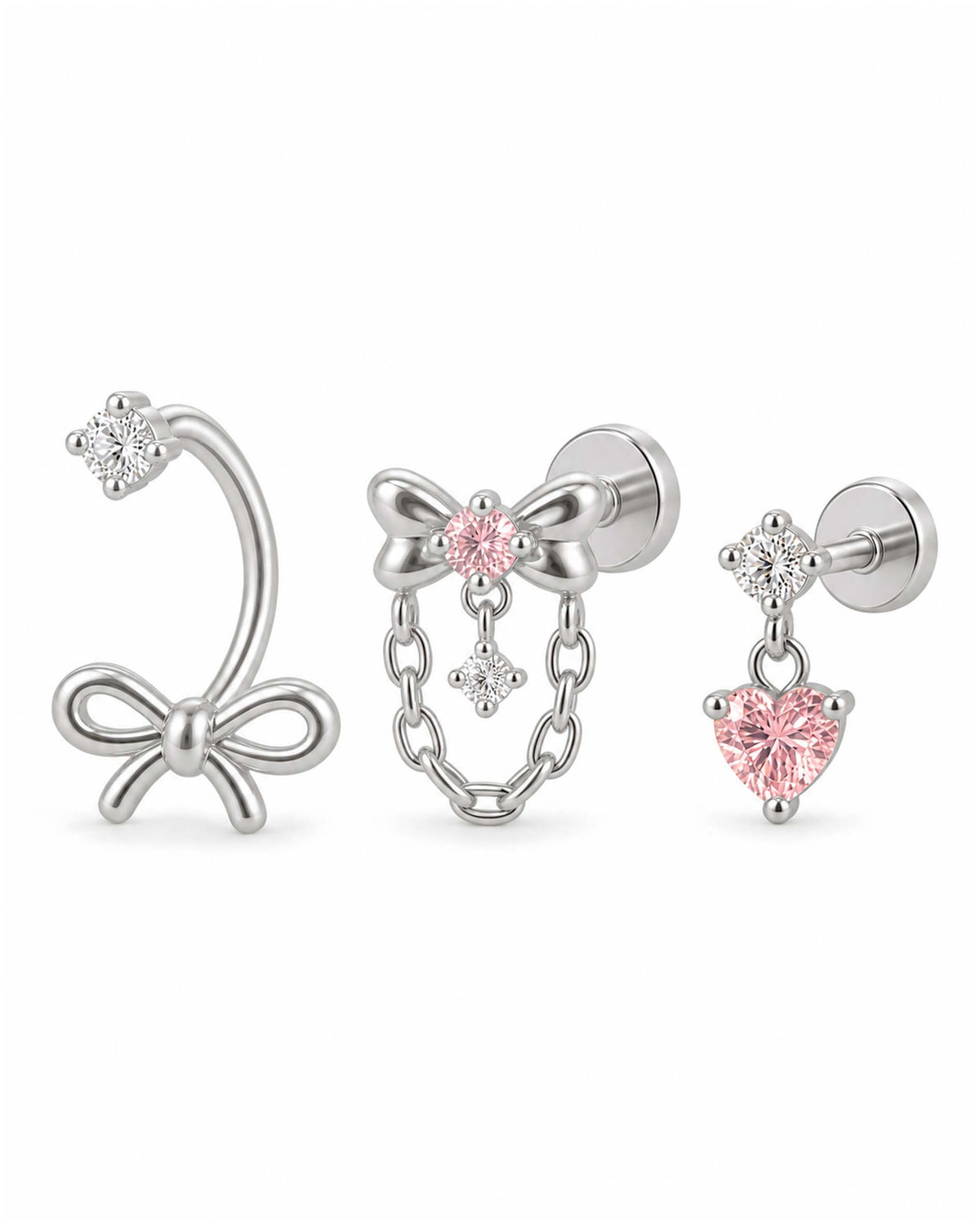 amour coquette bow heart earring stack capsule in silver
