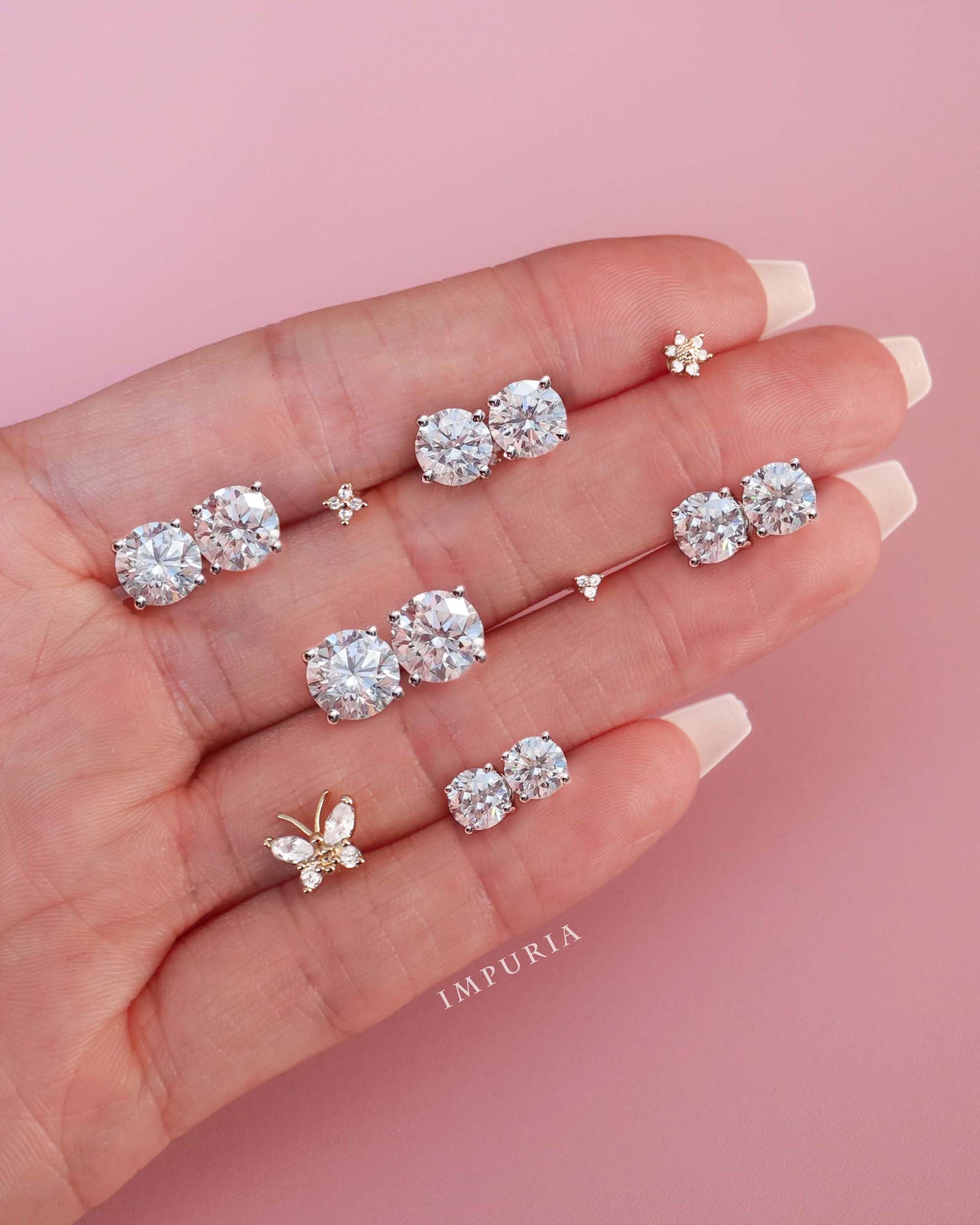 Moissanite Stud Earrings for Lobe Cartilage Helix Tragus - Impuria Ear Piercing Jewelry