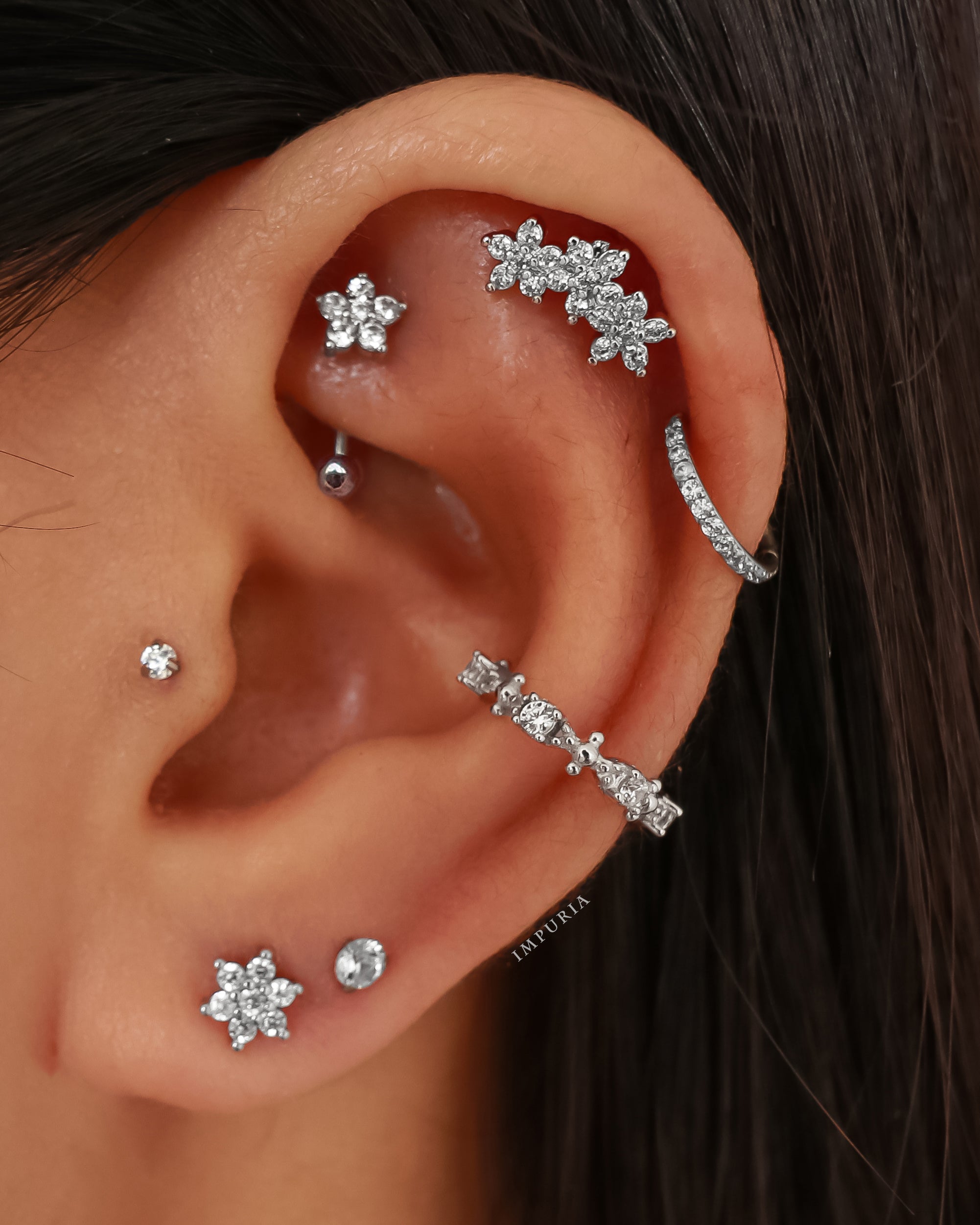 Solid Gold 14K Flower Cartilage Earring Stud for Women Multiple Feminine Ear Piercing Curation Ideas for Women - www.Impuria.com #earpiercings