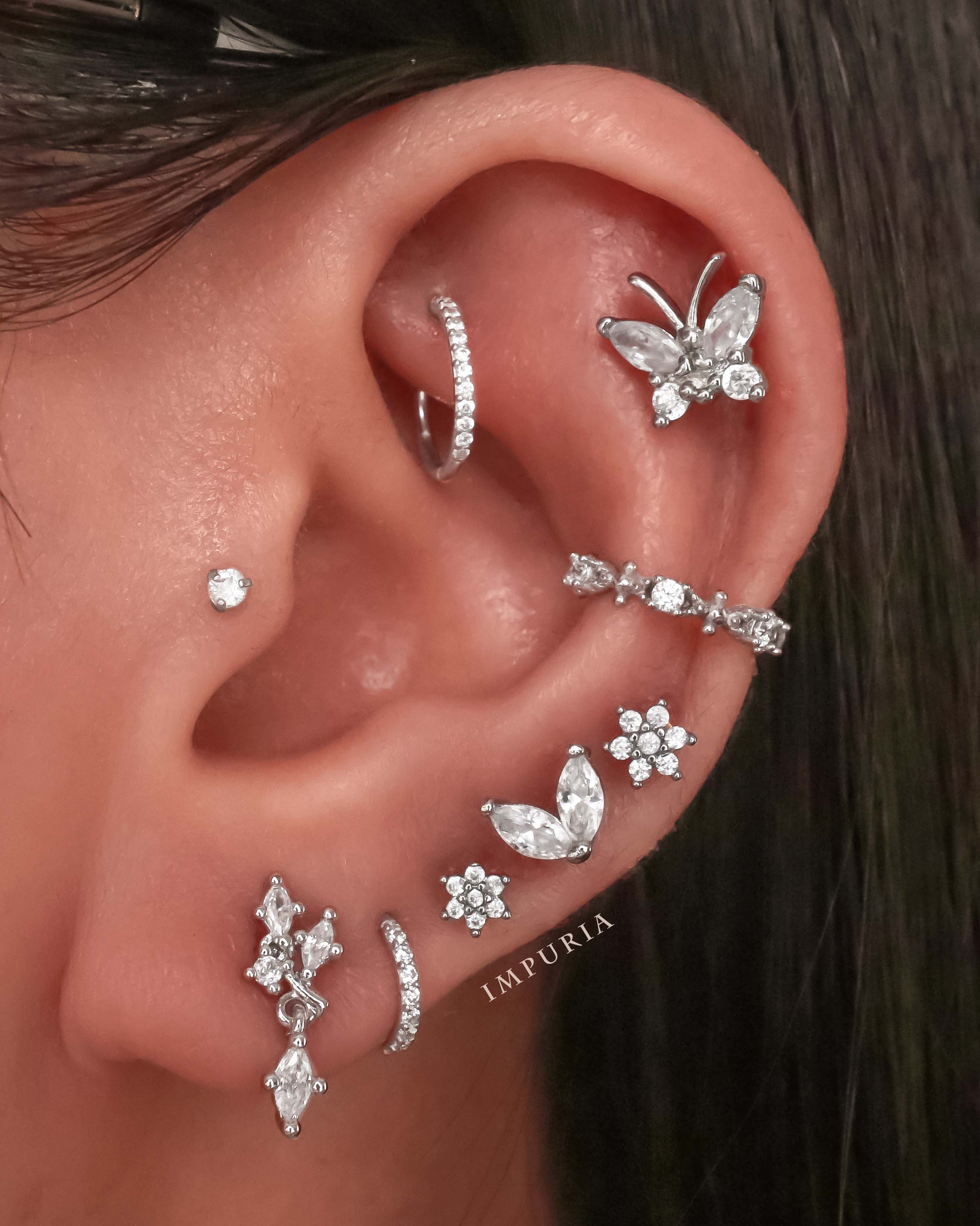Posy Flower 14K Gold Flat Back Stud