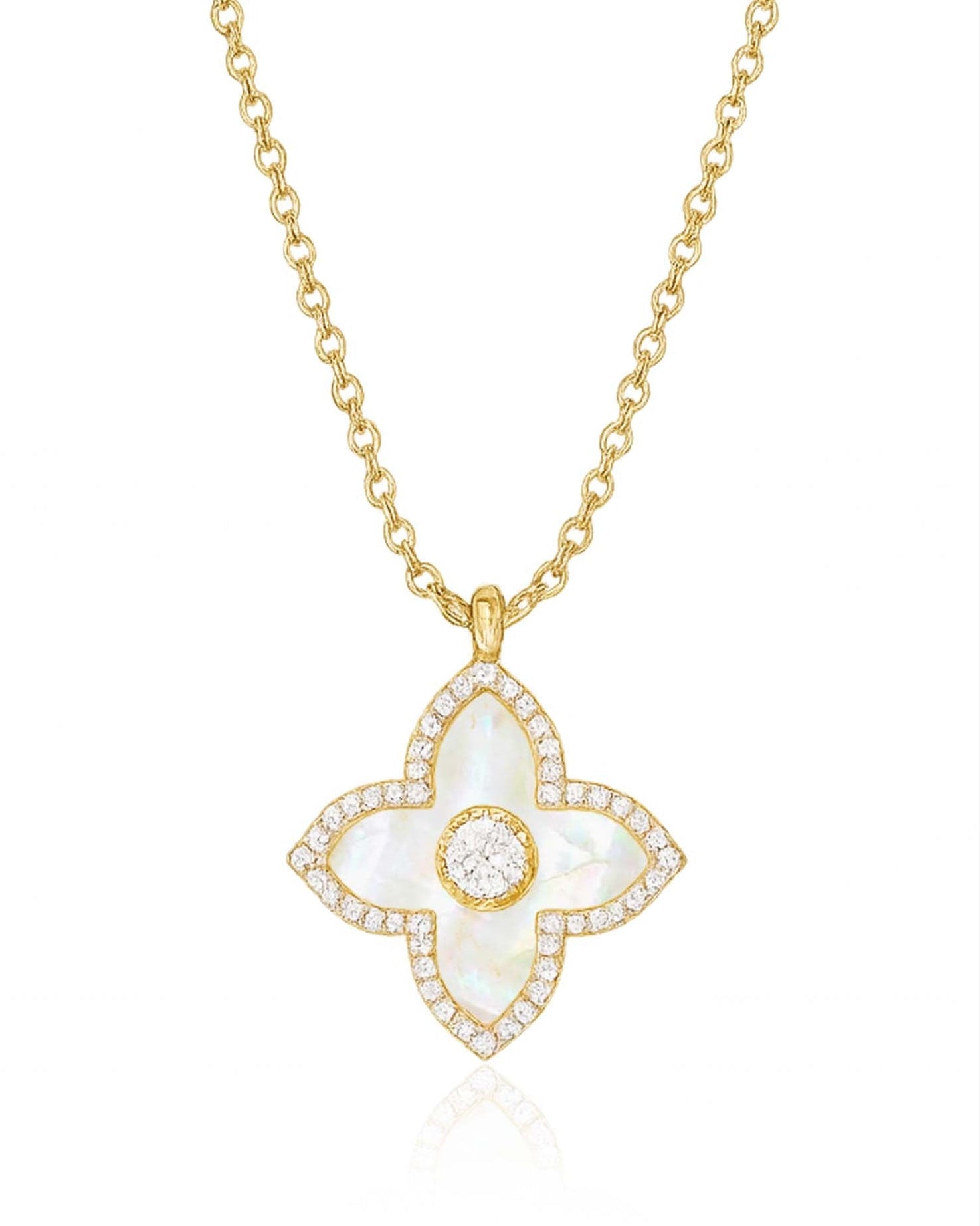 Pretty Mother of Pearl Clover Chain Necklace Choker by Impuria Jewelry