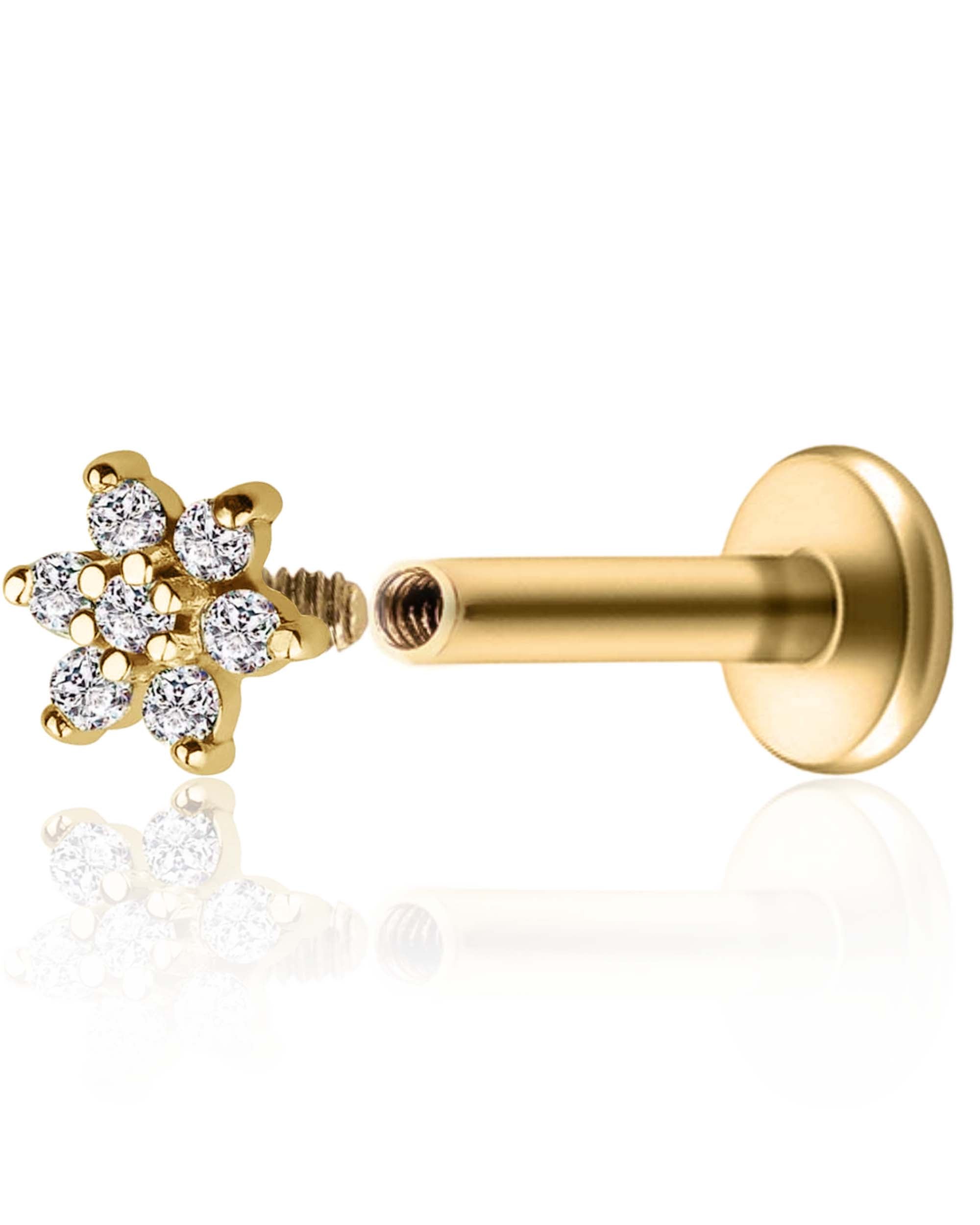 Posy Flower 14K Gold Flat Back Stud