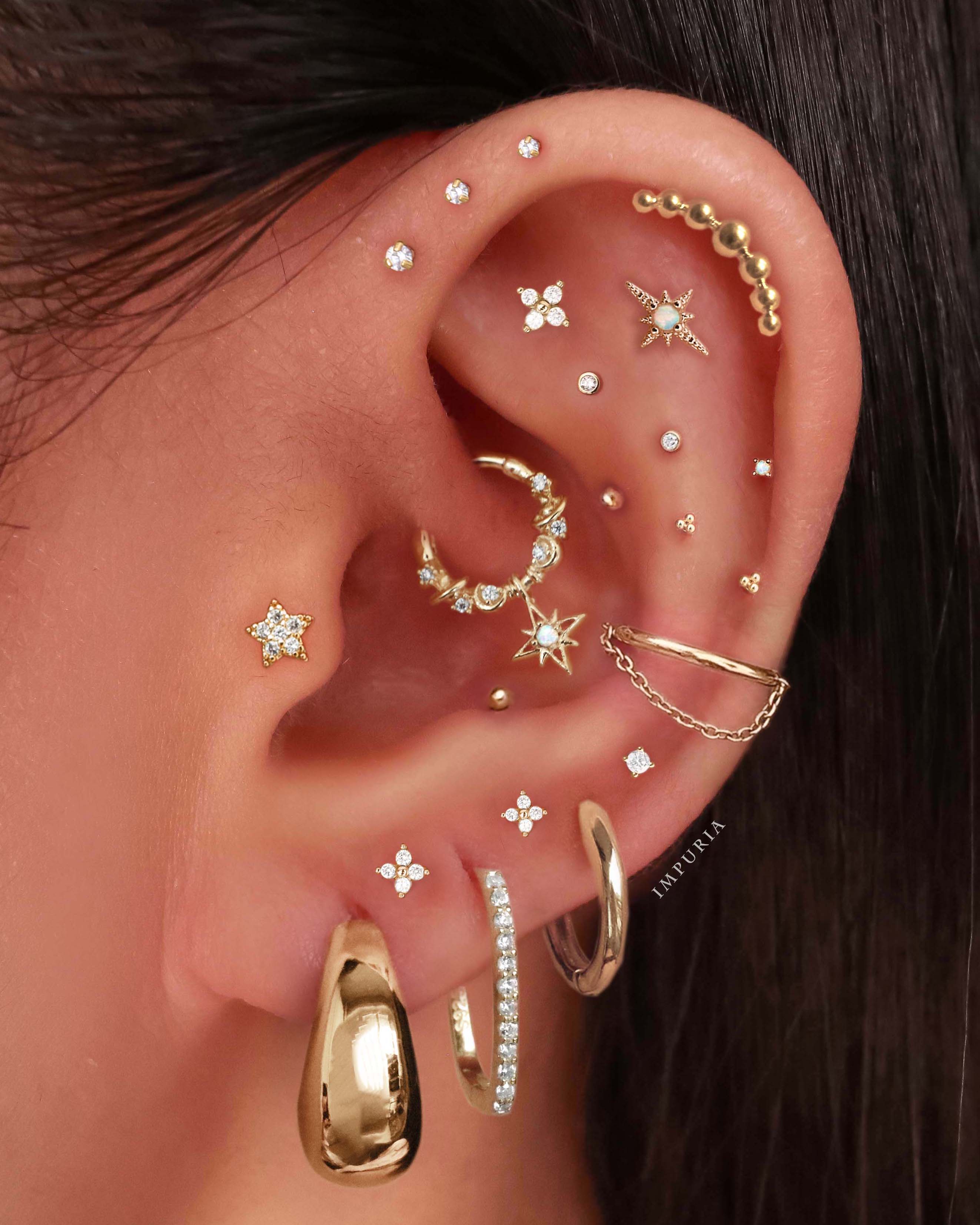 14K Gold Earrings Flat Back Cartilage Multiple Ear Piercing Jewelry Labret Piercing for Gold Stacked Ear Curation - www.impuria.com
