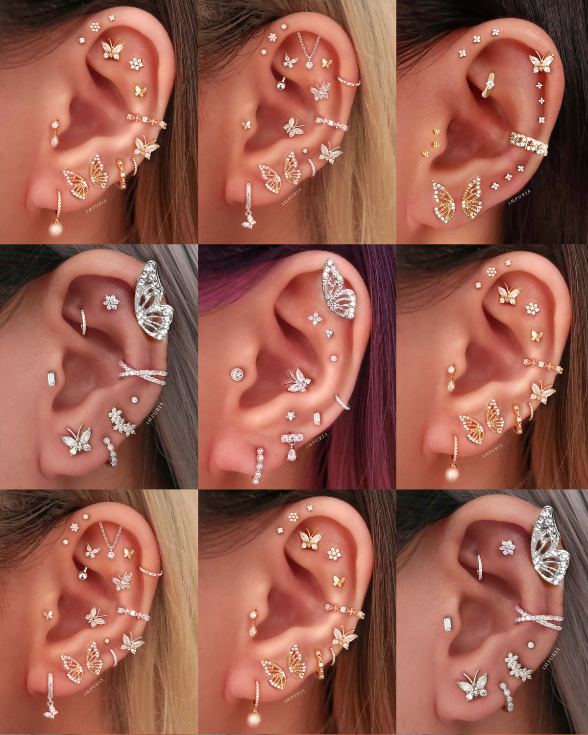 Pretty Butterfly Ear Curation Piercing Placement Ideas for Women - www.Impuria.com #earpiercings