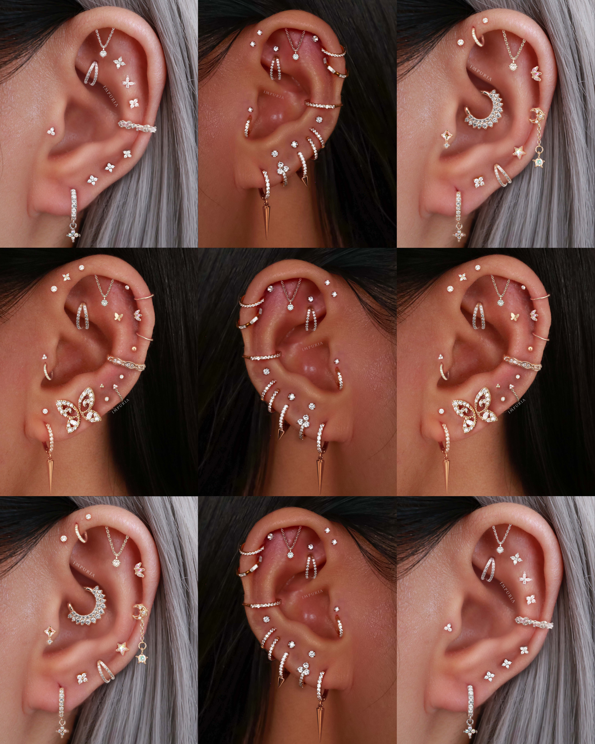 Double Crystal Pave Cartilage Rook Helix Hoop Earring - Cute Multiple Ear Piercing Curation Ideas for Women - www.Impuria.com #earpiercings