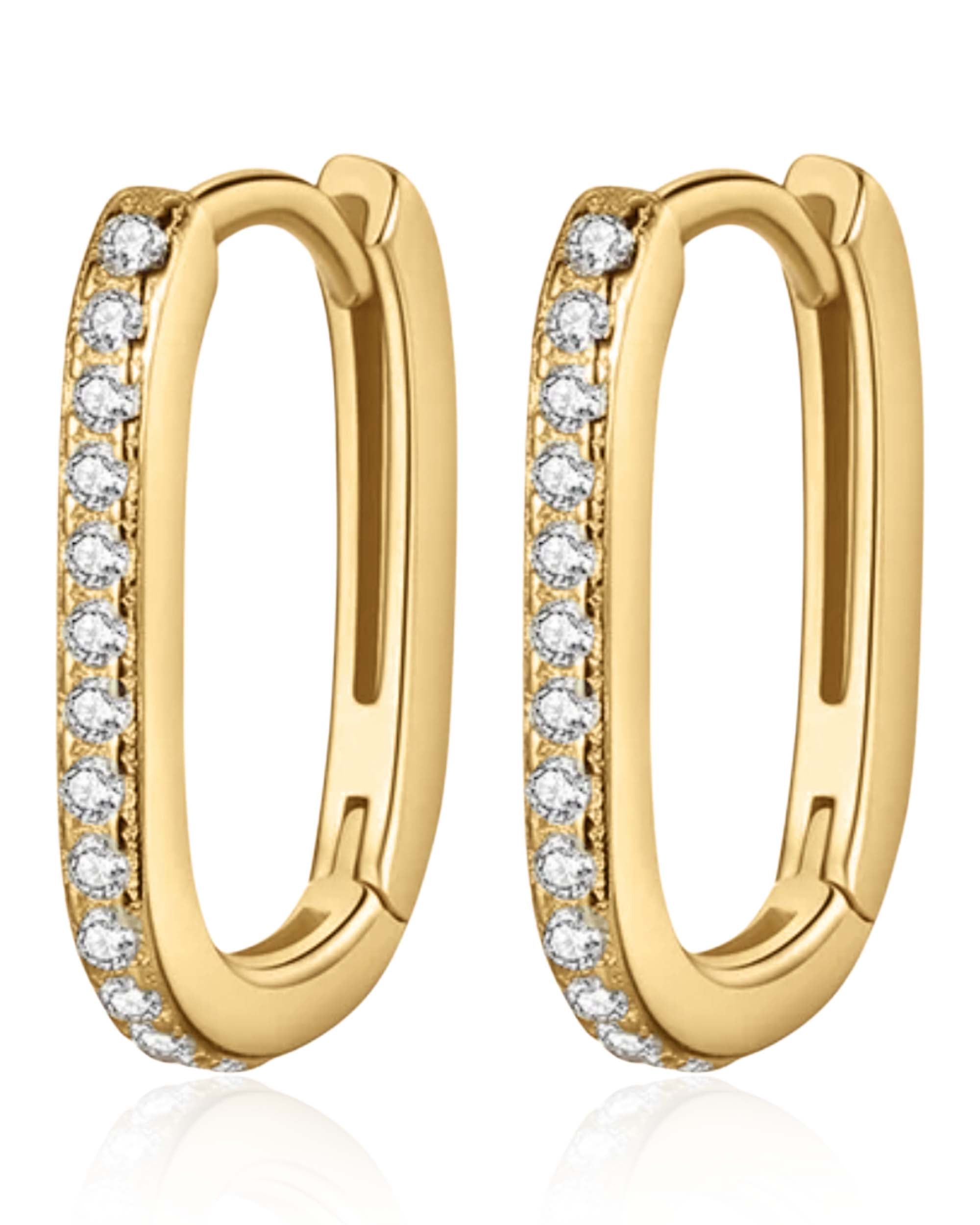 U Shaped Rectangle Crystal Pave Huggie Hoop Earrings for Women Sterling Silver - www.Impuria.com #earrings