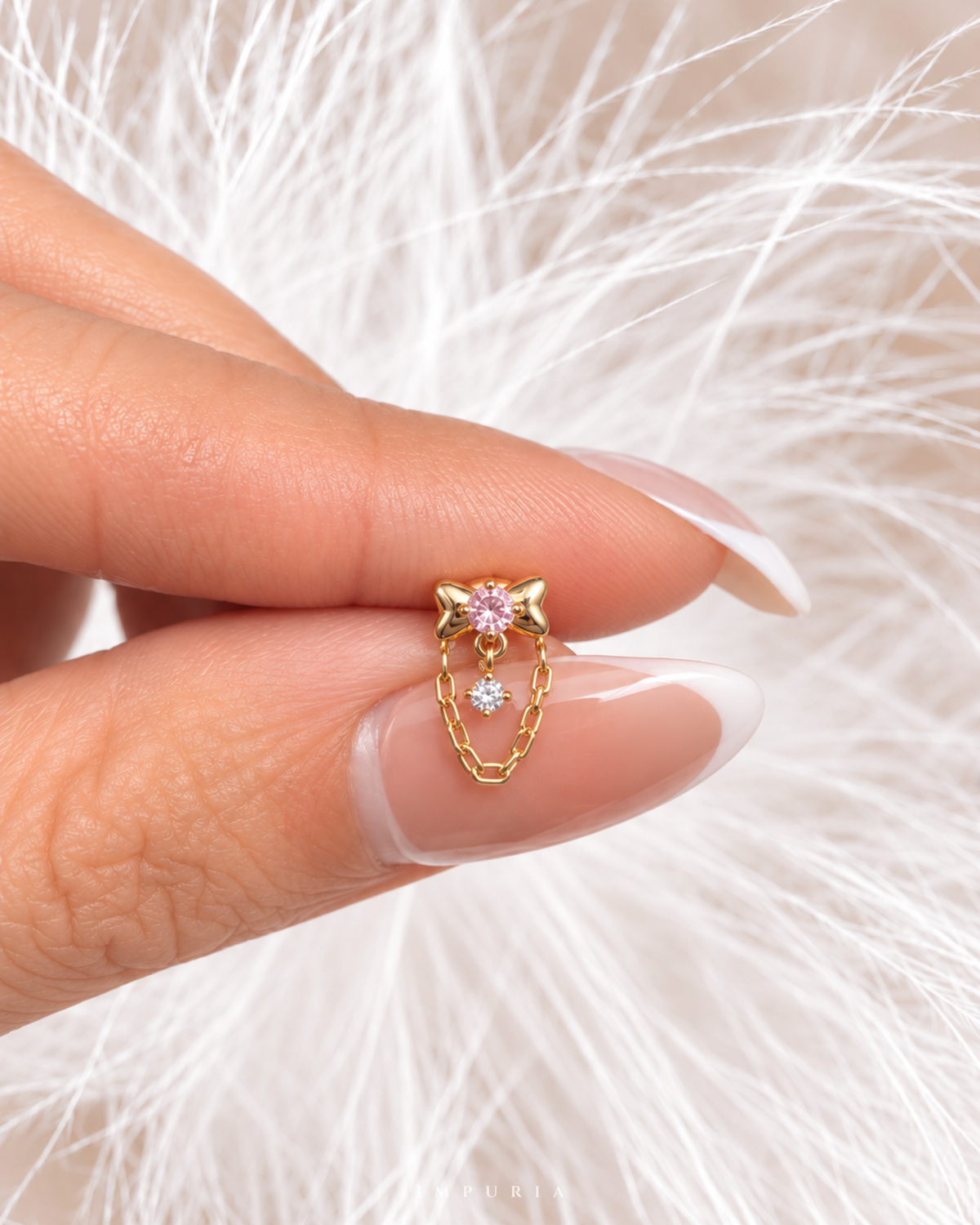 amour coquette bow chain flat back stud earring 16G