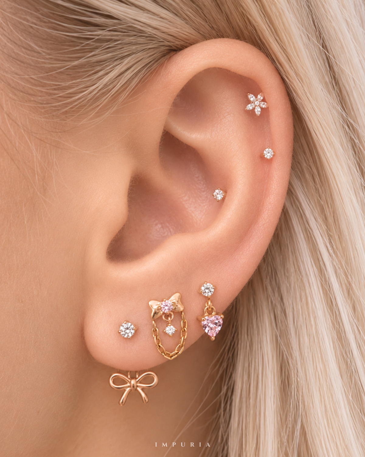 cute coquette ear stack earring curation piercing jewelry for cartilage flat back studs
