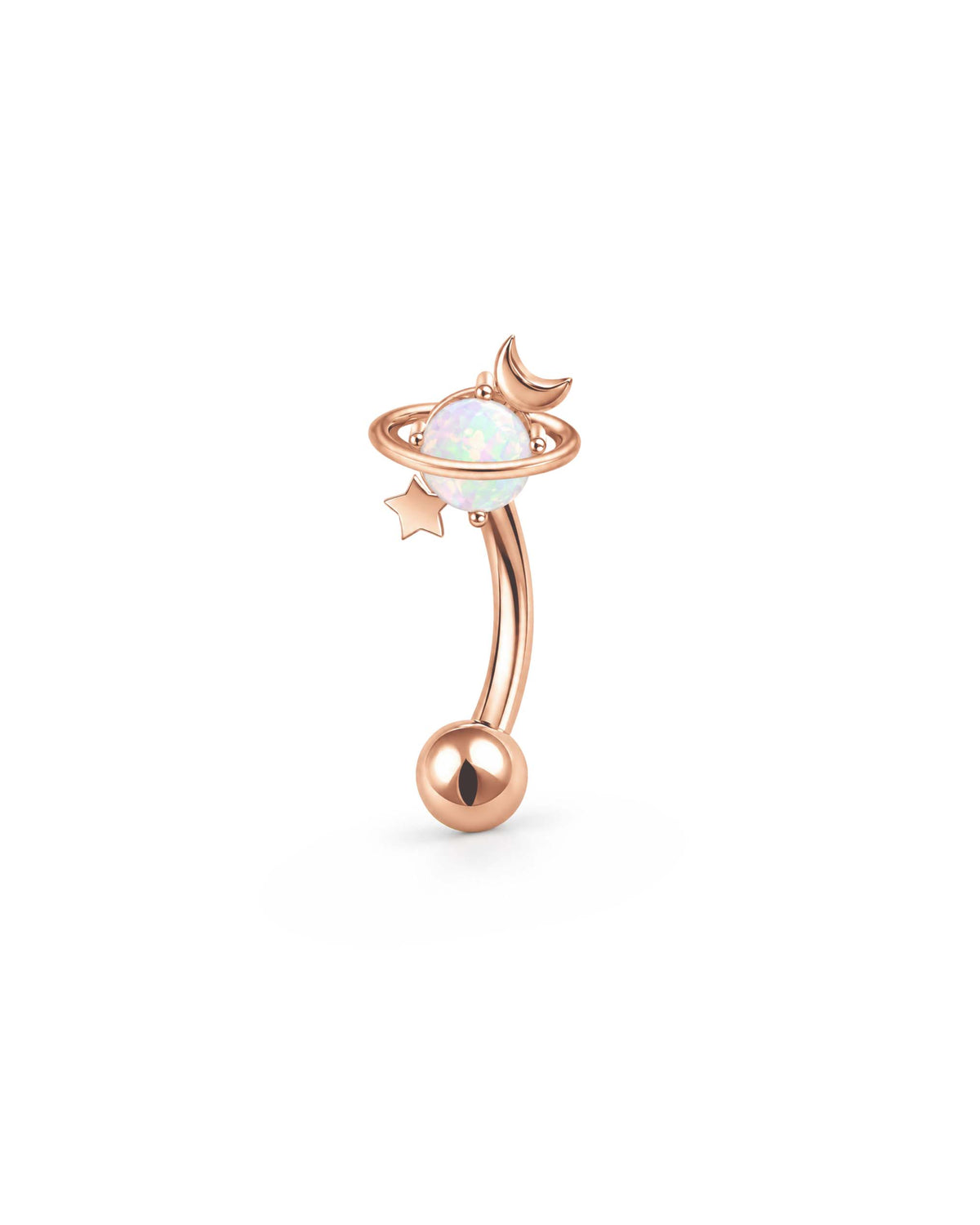 Opal Planet Moon Rook Earring Rose Gold Curved Barbell Ear Piercing Ideas for Women