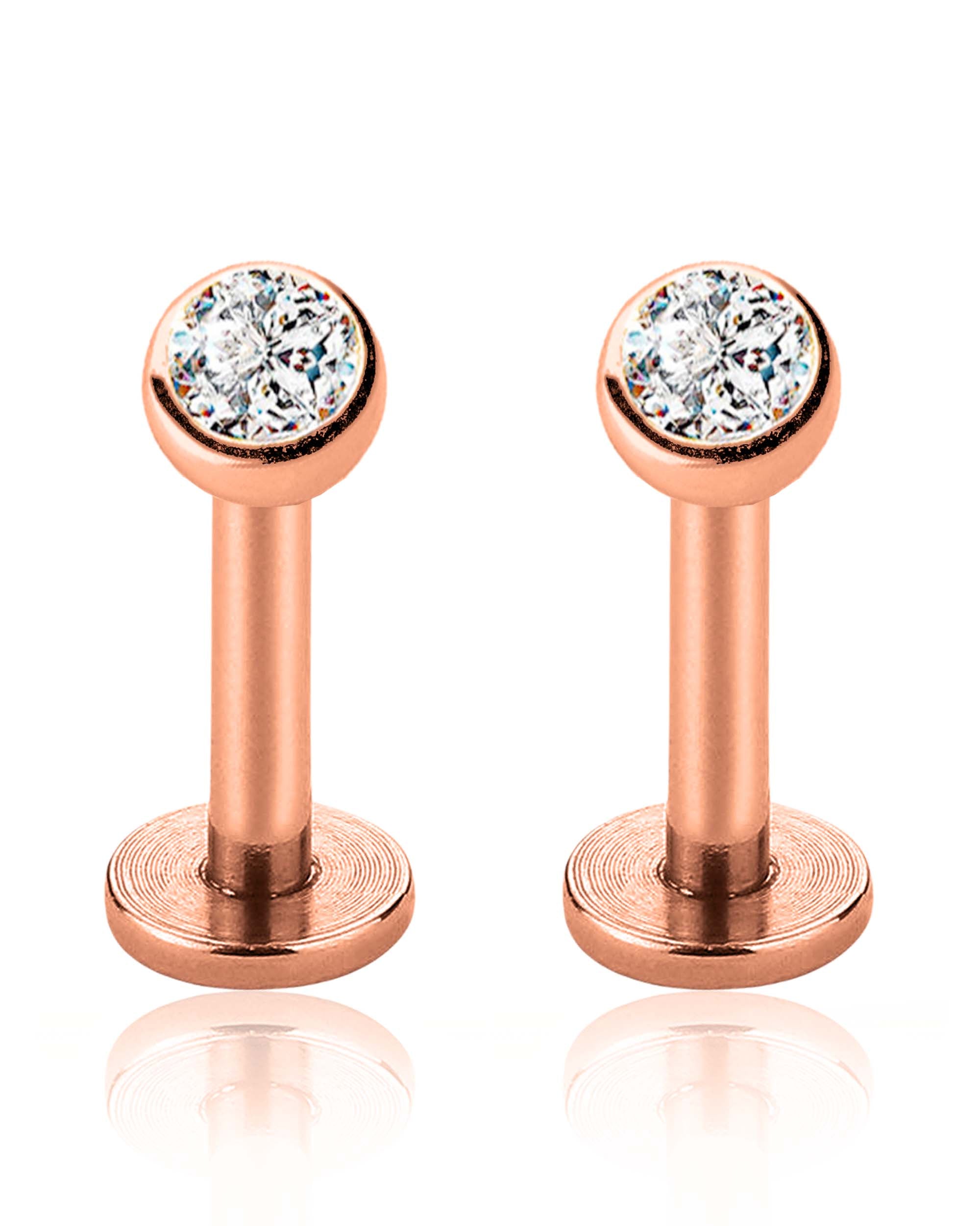 toki bezel stud earrings as hypoallergenic ear piercing jewelry in rose gold