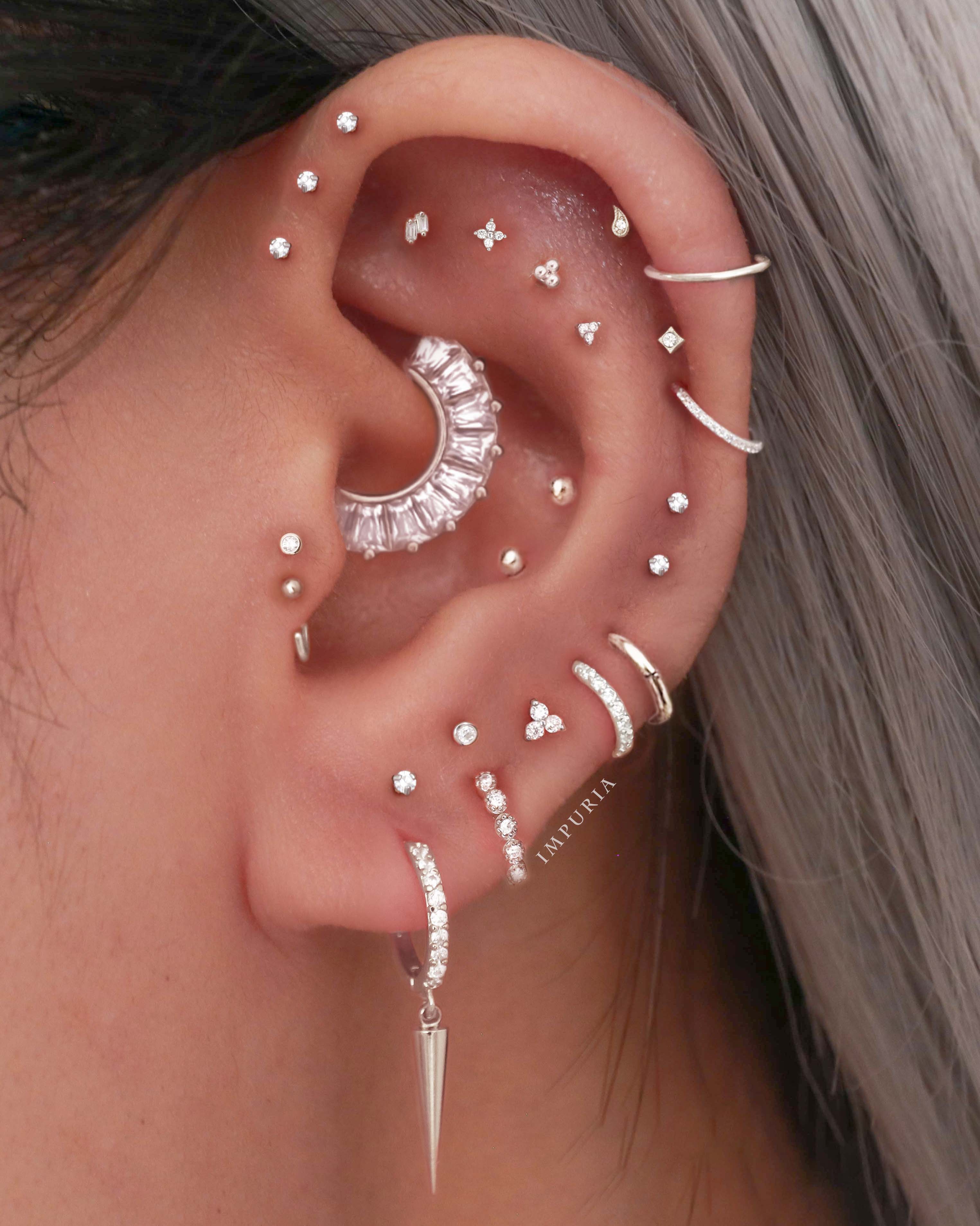Pretty Daith Ring Clicker Earring Multiple Silver Ear Curation Piercing Ideas - www.Impuria.com #earpiercings