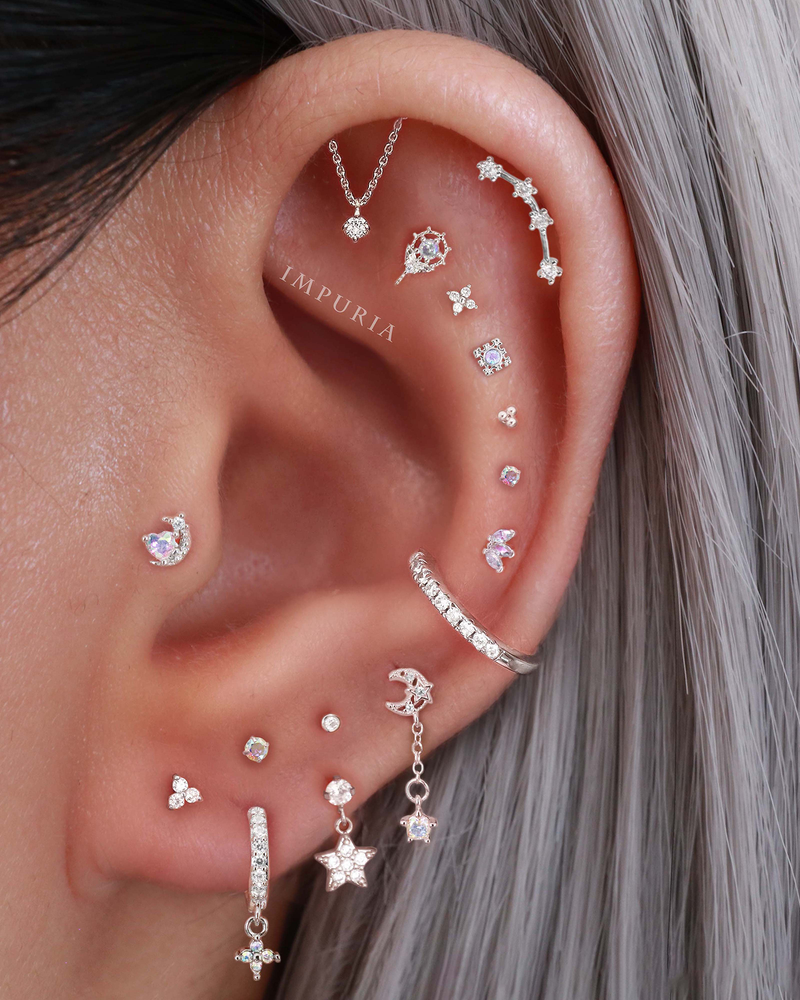 Hidden Helix Ear Piercing Earring Stud Multiple Celestial Cartilage Ear Piercing Ideas - www.Impuria.com