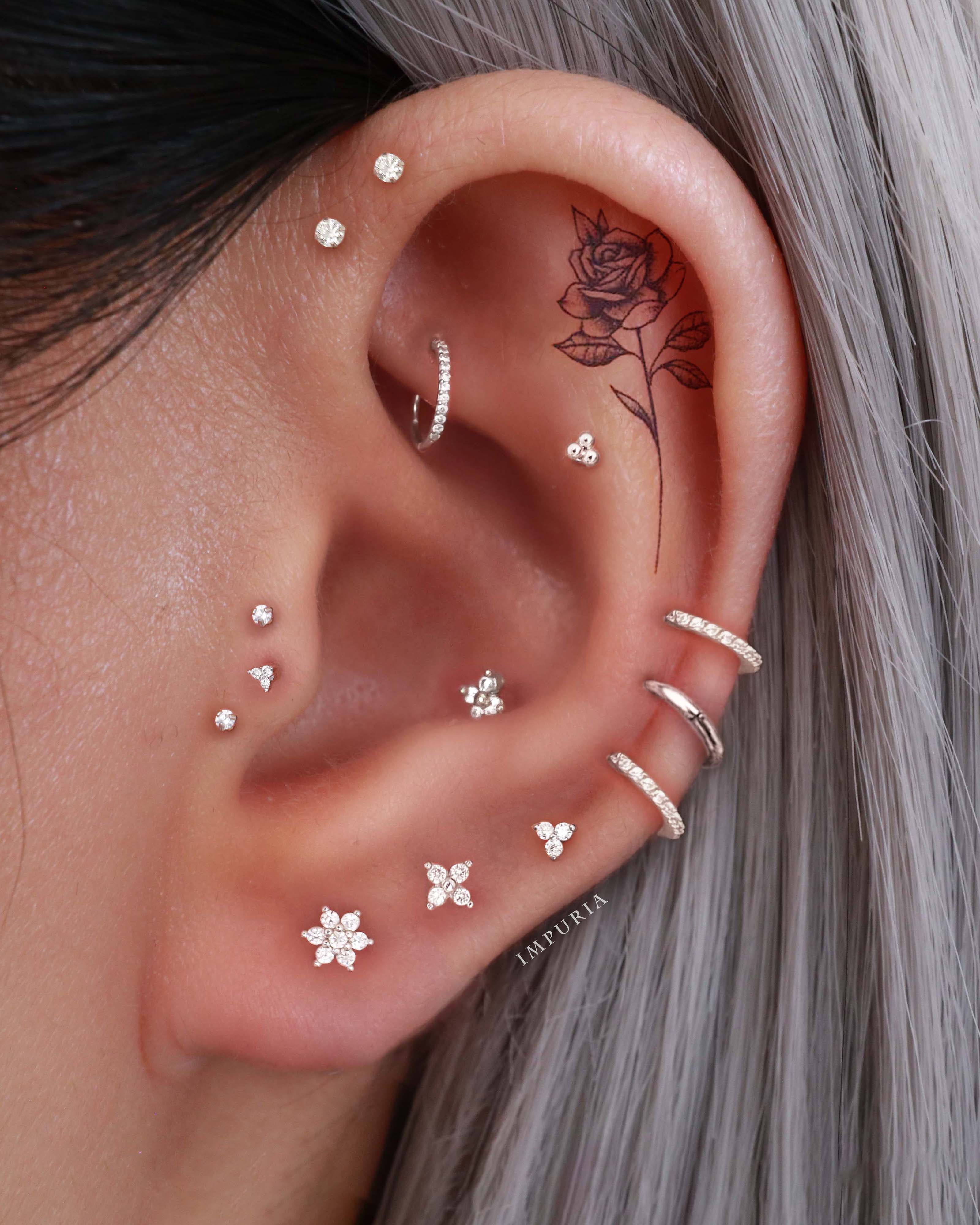 14K Gold Cartilage Earrings Flat Back Cartilage Multiple Stacked Christmas Winter Snowflake Ear Piercing Jewelry Labret Piercing Aesthetic Ear Curations - www.impuria.com