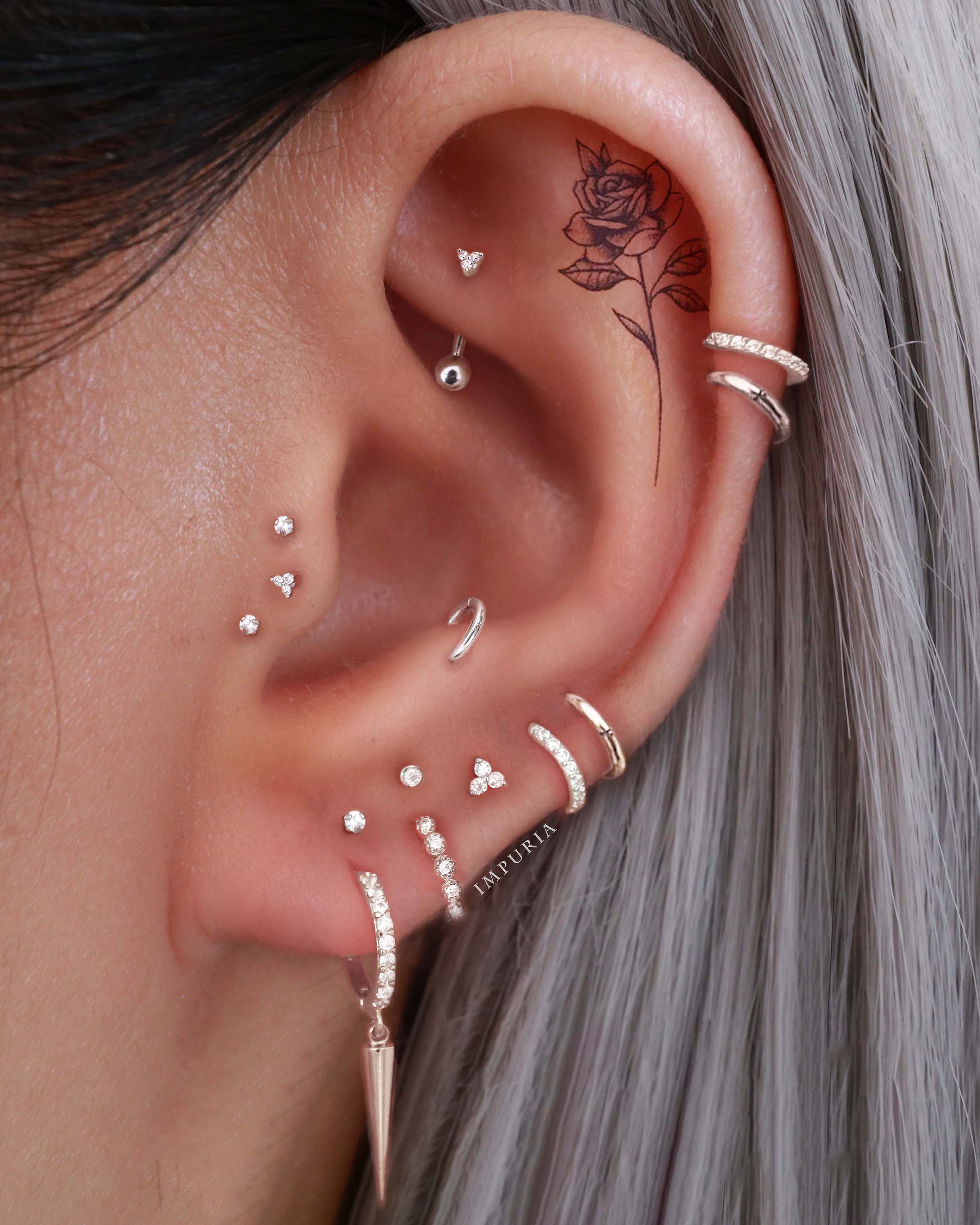 Bezel Crystal Cartilage Earring Stud Simple Ear Curation Piercing Ideas for Women - www.Impuria.com #earpiercings