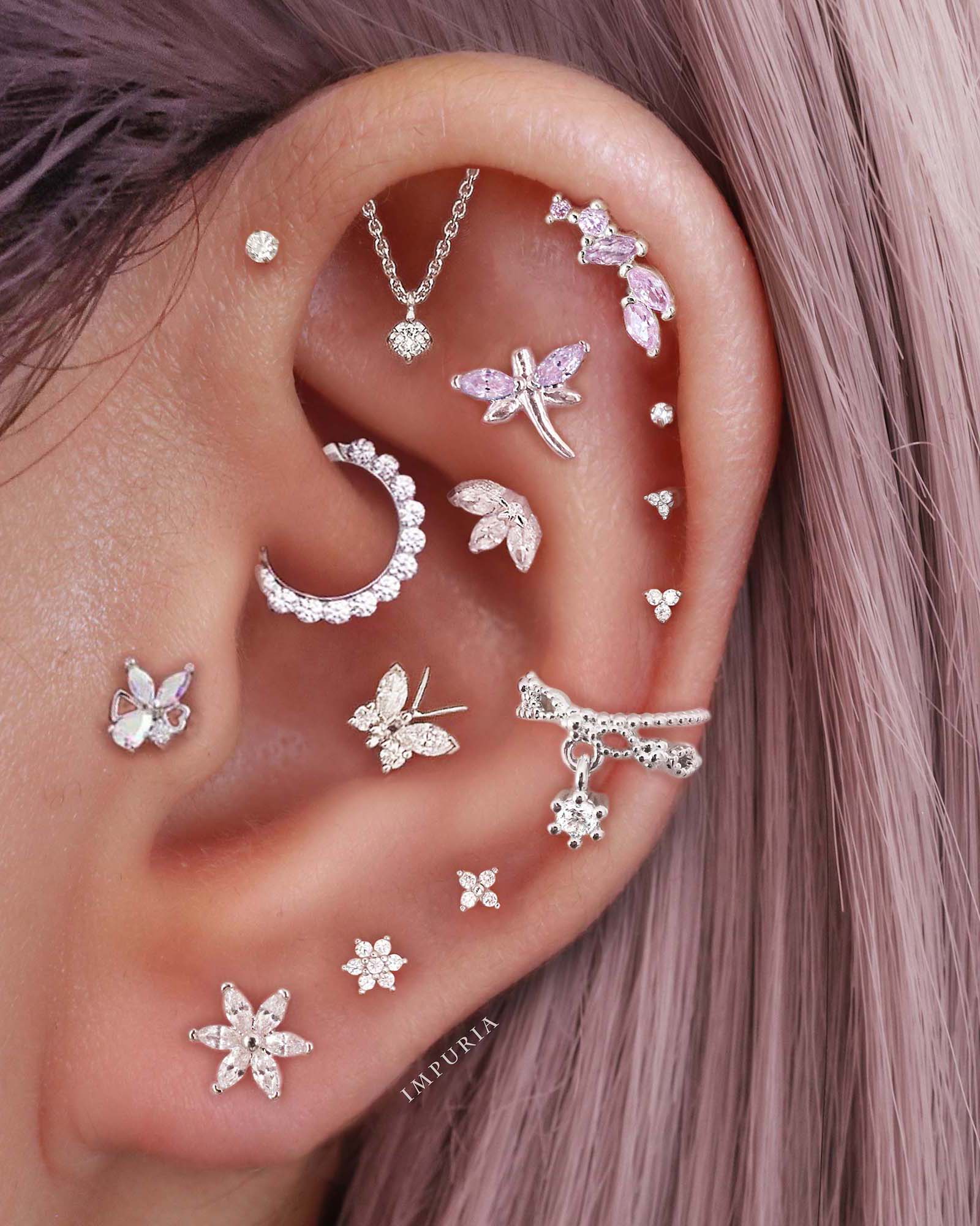 Solid Gold Trinity Cartilage Helix Earring Stud 18G Feminine Ear Curation Piercing Ideas for Women - www.Impuria.com #earpiercings