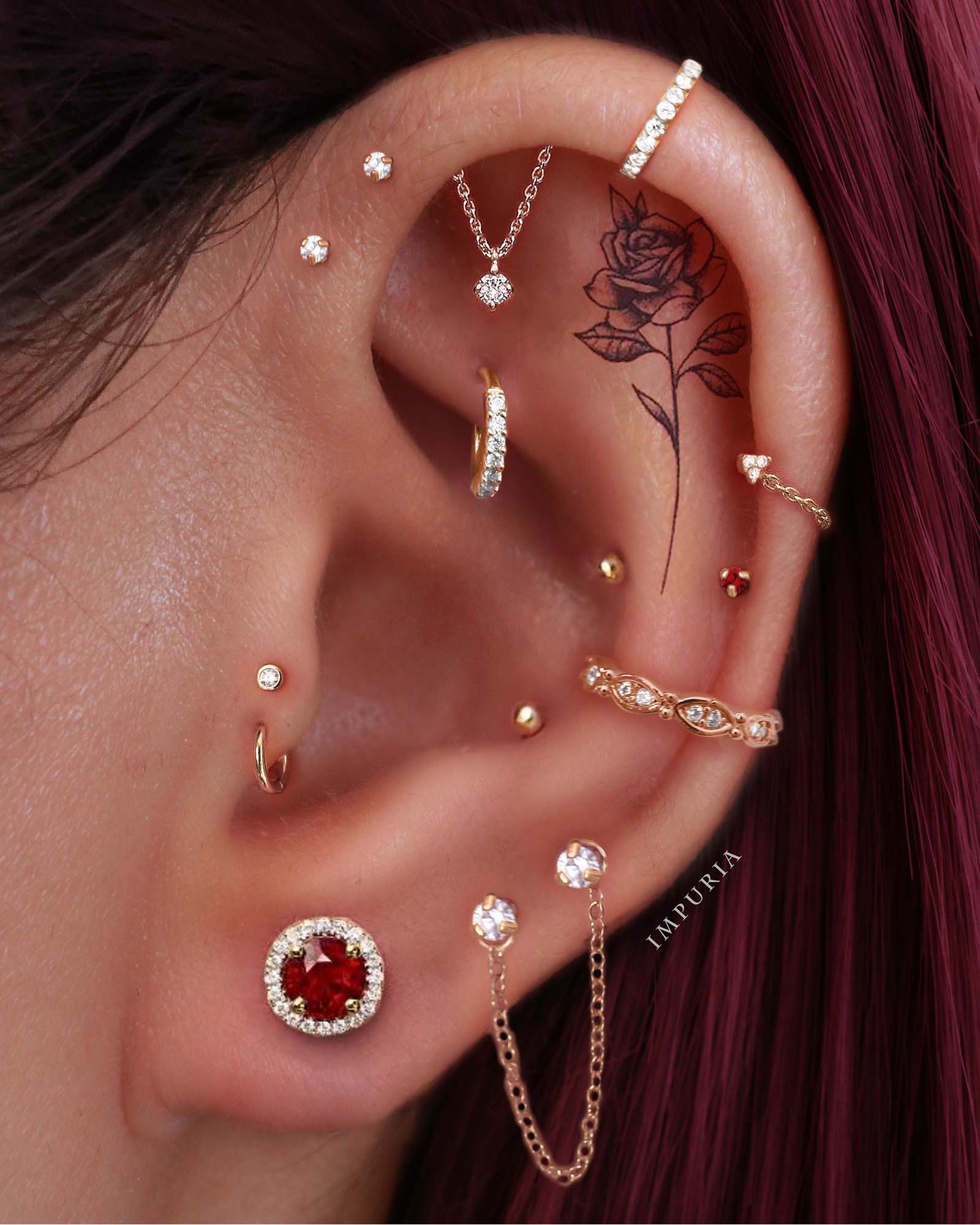 Cute Gold Cartilage Helix Ring Hoop Earrings Multiple Ear Piercing Ideas for Women - www.Impuria.com