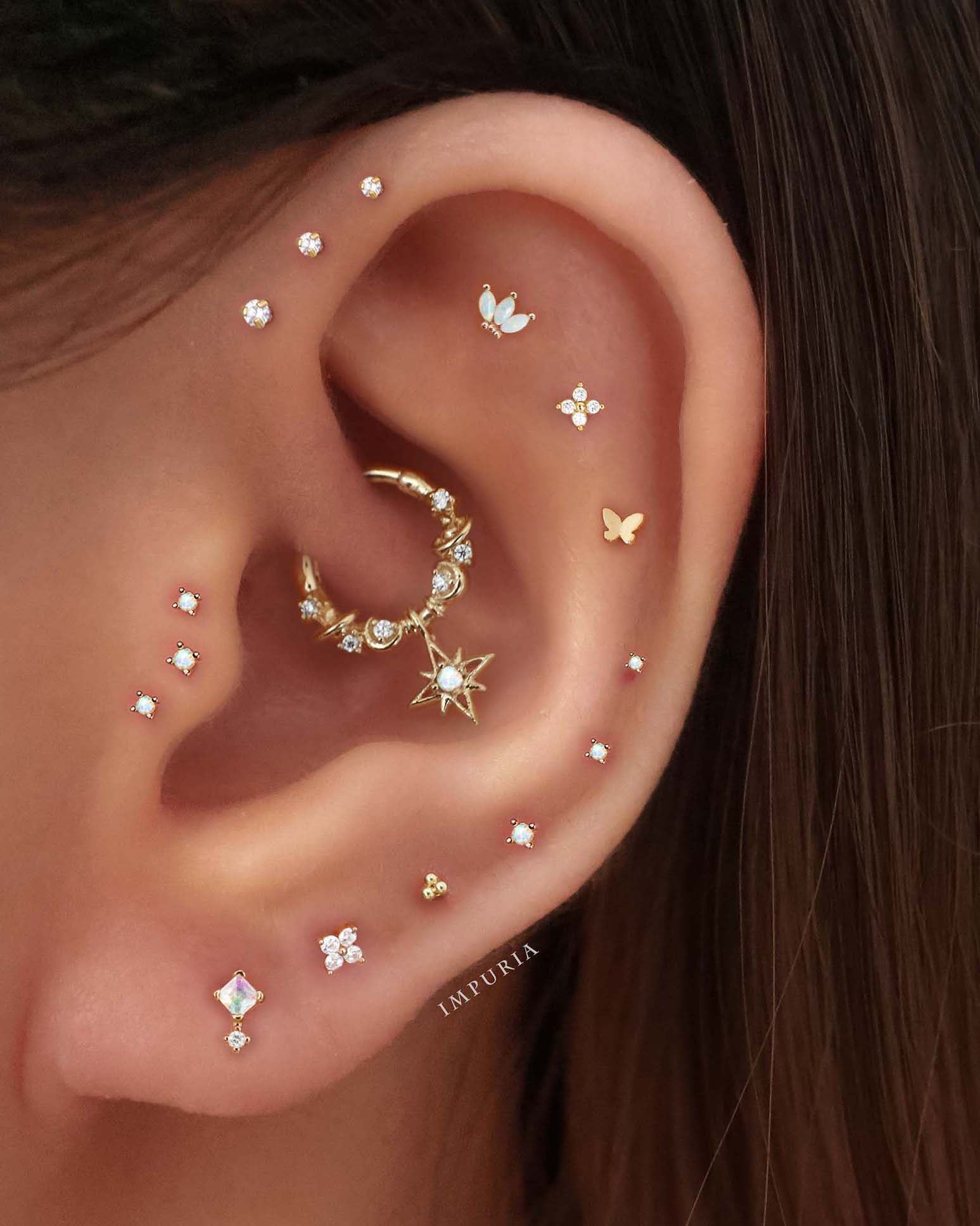 14K Gold Cartilage Earrings Flat Back Cartilage Stud Body Jewelry Simple Ear Piercing Ear Curation Ideas for Women - www.impuria.com