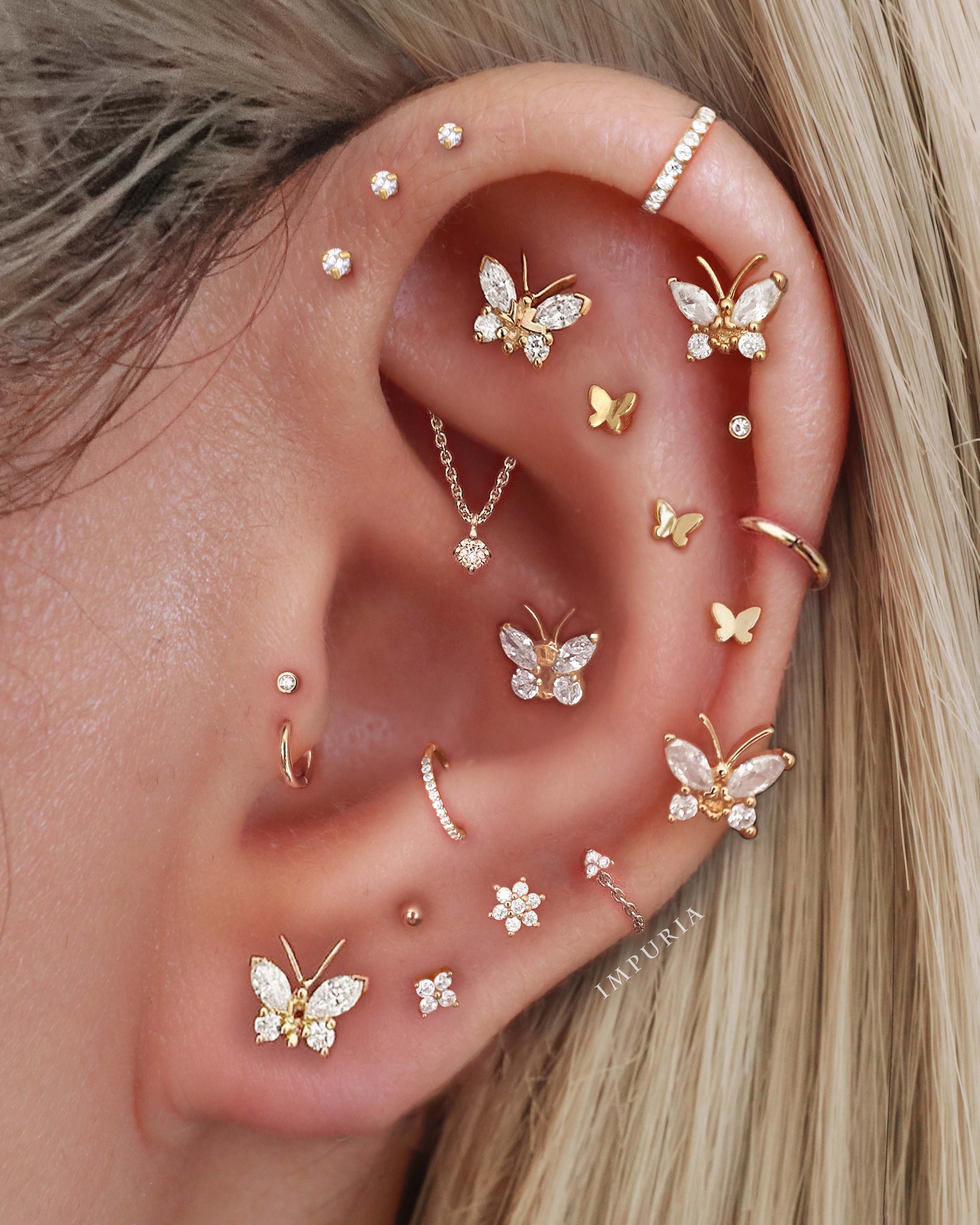 Tiny Cartilage Stud Earrings for Women Aesthetic Butterfly Ear Curation Piercing Ideas for Women - www.Impuria.com #earpiercings