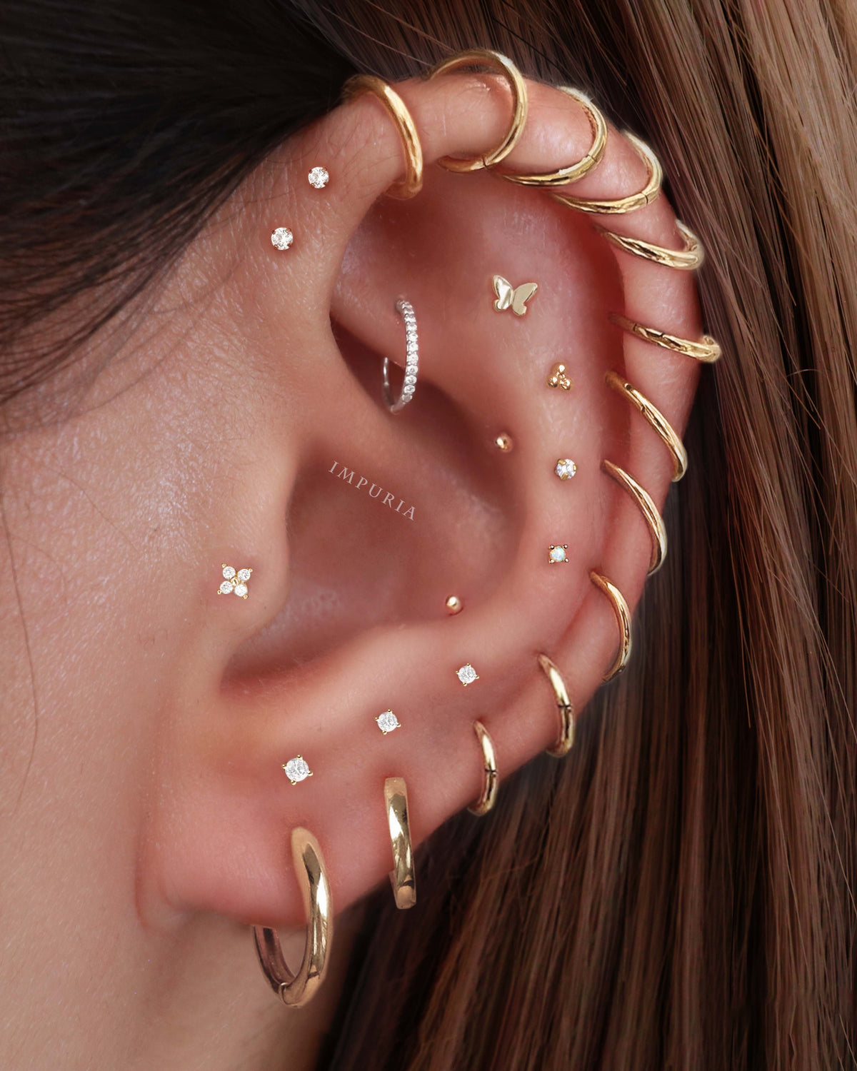 Cute Multiple Hoop Ring Ear Piercing Curation Ideas for Women Butterfly Gold Cartilage Earring Stud Stainless Steel - www.Impuria.com #earpiercings