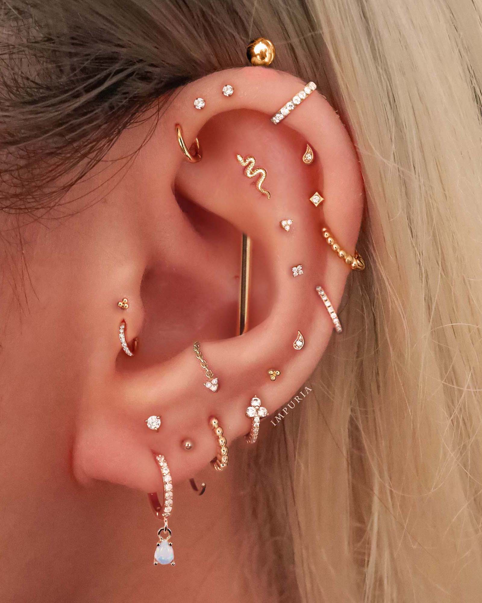 14K Gold Cartilage Earrings Flat Back Cartilage Stud Body Jewelry Simple Ear Piercing Ear Curation Ideas for Women - www.impuria.com