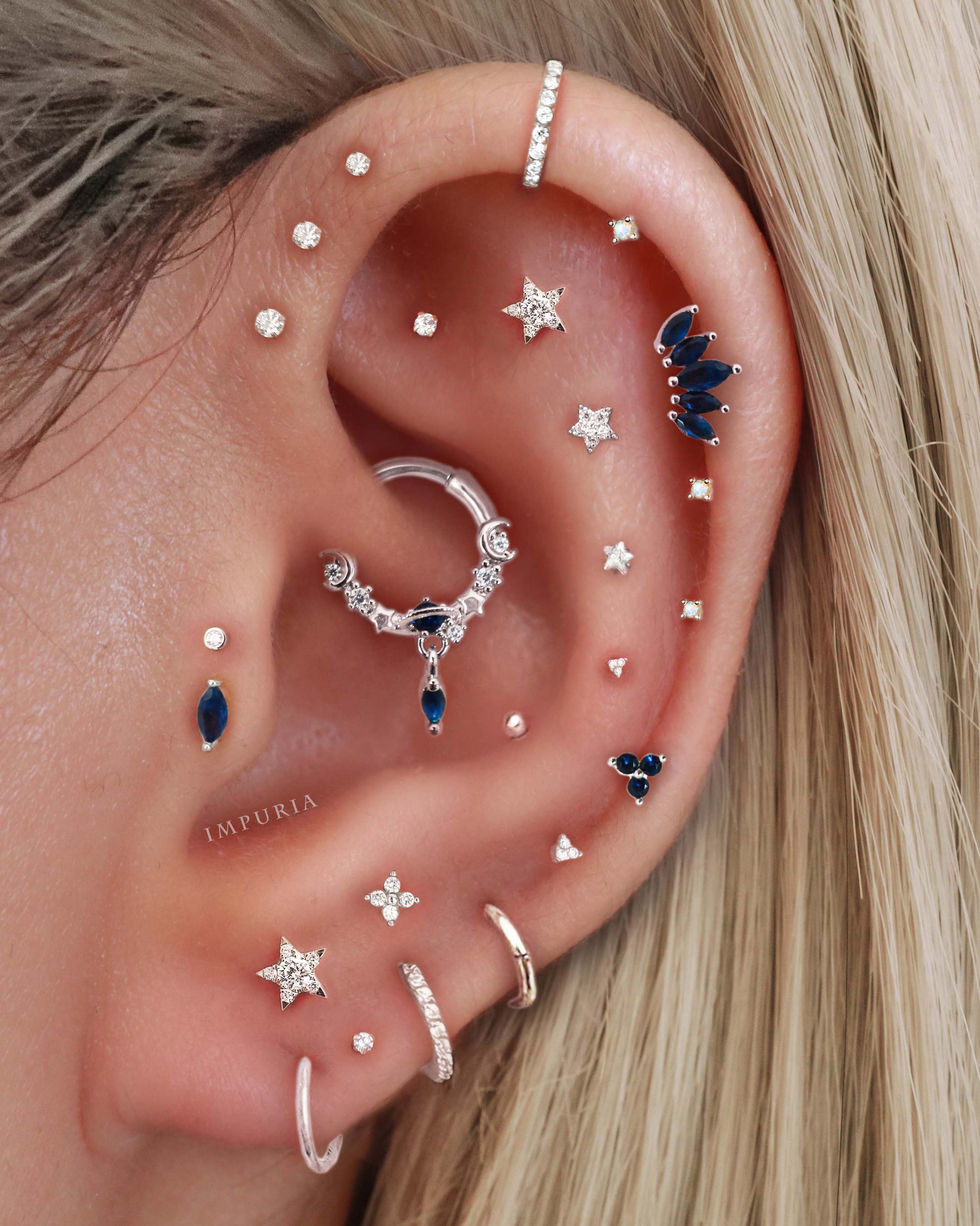 Celestial Multiple Ear Piercing Curation Ideas for Women Silver Trinity Cartilage Earring Studs - www.Impuria.com #earpiercings
