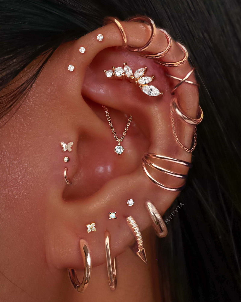 Beautiful Gold Hidden Helix Cartilage Earring Stud Chain Multiple Ear Piercing Curation Ideas for Women - www.Impuria.com
