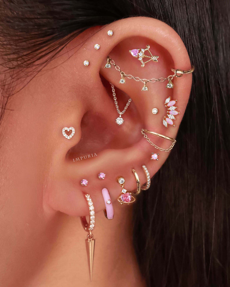 Angel Hearts & Celestial Crystal Drop Ear Piercing Earring Stud Set