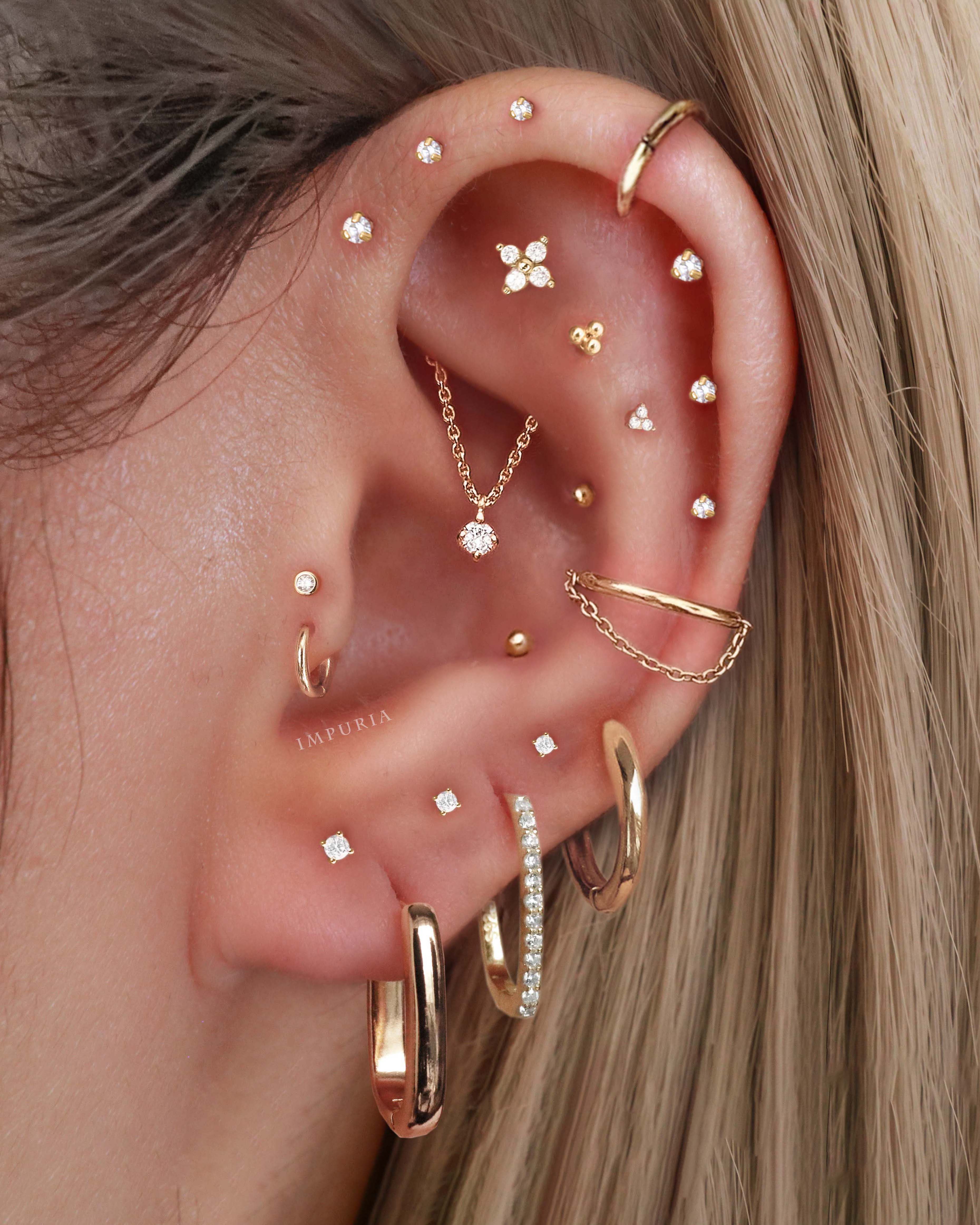Cute Multiple Ear Piercing Curation Ideas for Women Gold Cartilage Earrings at Impuria Ear Piercing Jewelry - www.Impuria.com #earpiercings