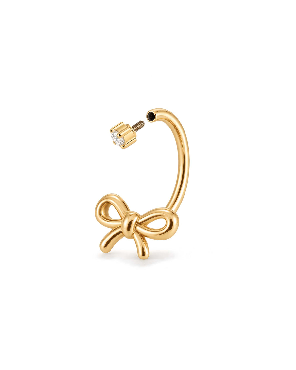 amour open bow hoop earring in gold internally threaded