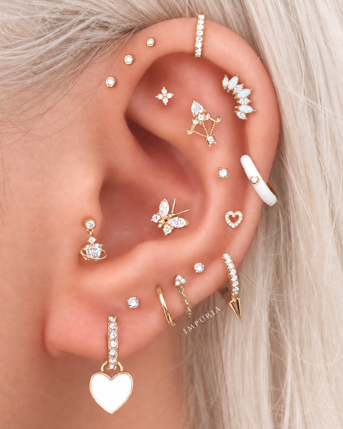 enigma opal crystal marquise flat back stud ear curation stack inspiration with multiple cartilage ear piercings