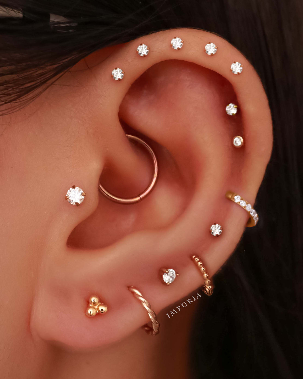 Simple Ear Piercing Curation Ideas for Women Gold Cartilage Flat Back Stud Earrings - www.Impuria.com #earpiercings