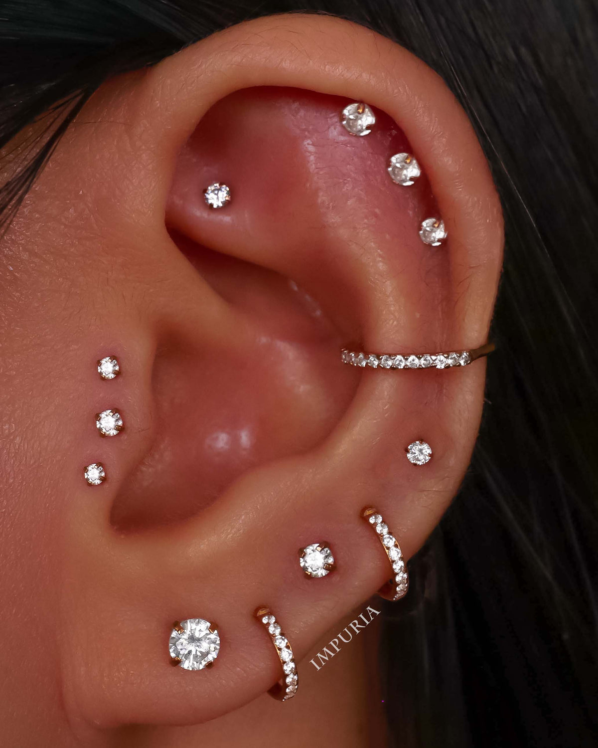 Simple Ear Piercing Curation Ideas for Women Crystal Cartilage Earring Studs 16G - www.Impuria.com #earpiercings