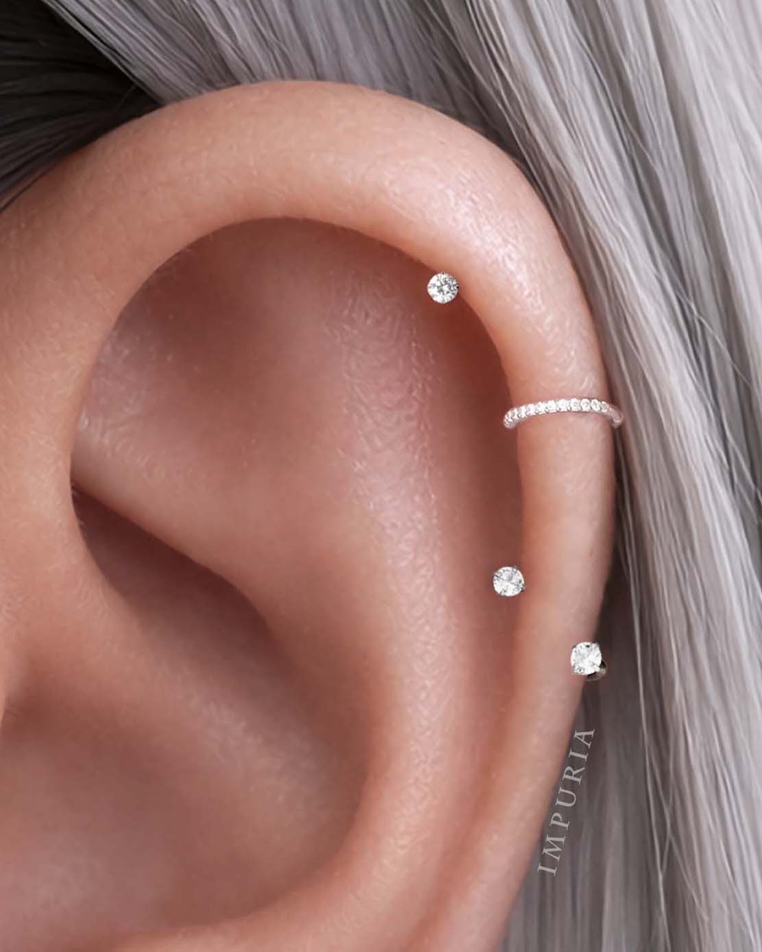 helix Flat back stud earrings and helix hoop ear stack, Essential Ear Stack Capsule cartilage piercing jewelry in silver
