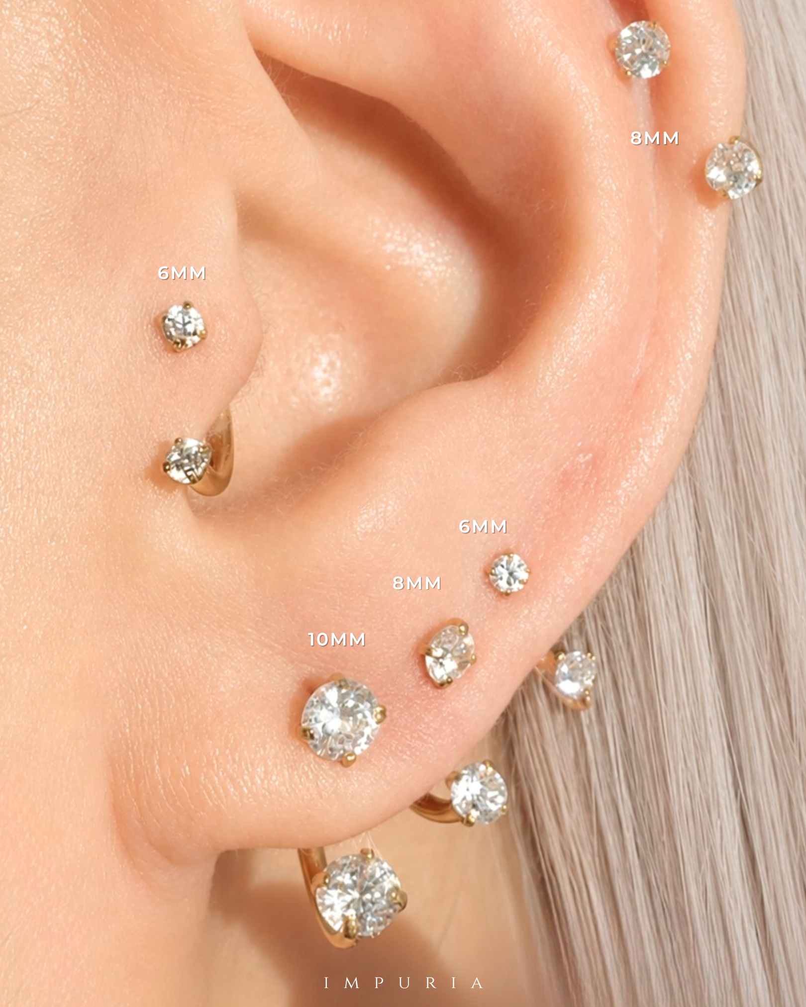 U Hoop horseshoe barbell earring size comparison on ear cartilage piercings