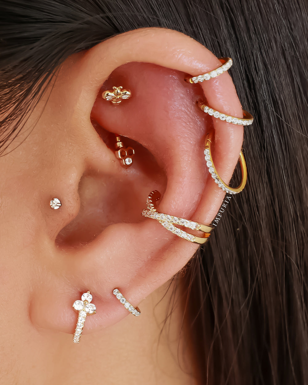 Crystal Lotus Hoop Huggie Earrings - Multiple Ear Piercing Ideas - www.Impuria.com