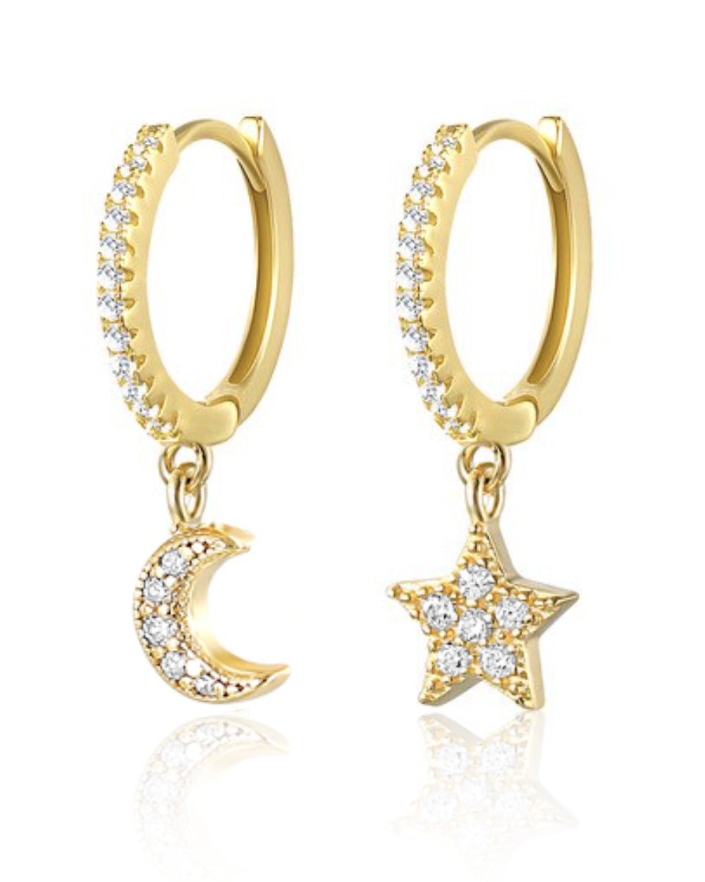 Ear Piercing 14k Gold Star And Moon Earrings 14K Gold Tiny Sky