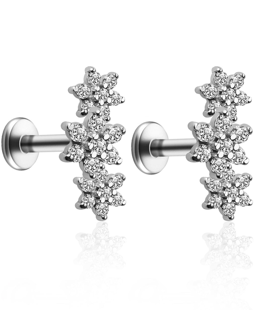 16G Spiral Helix Earring CZ Flower and Leaf Cartilage Earrings